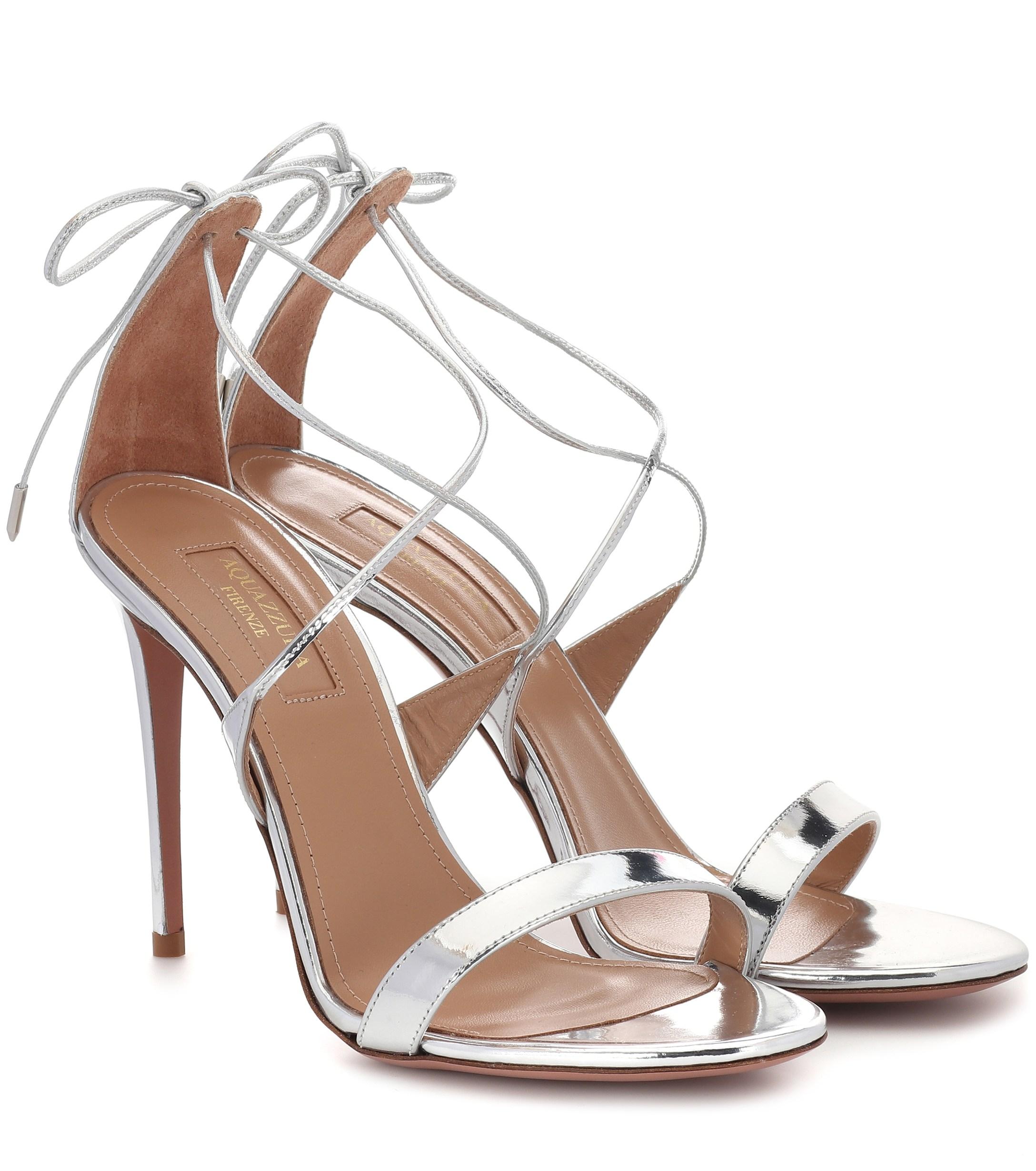 Aquazzura Linda 105 Patent Leather Sandals in Metallic Lyst