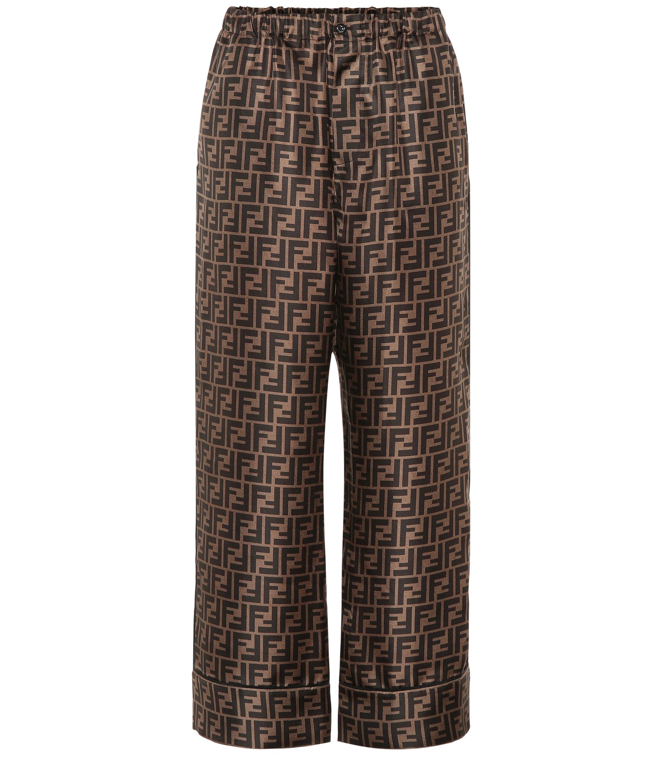 Fendi Printed Silk Wide-leg Cropped Pants in Brown - Save 51% - Lyst