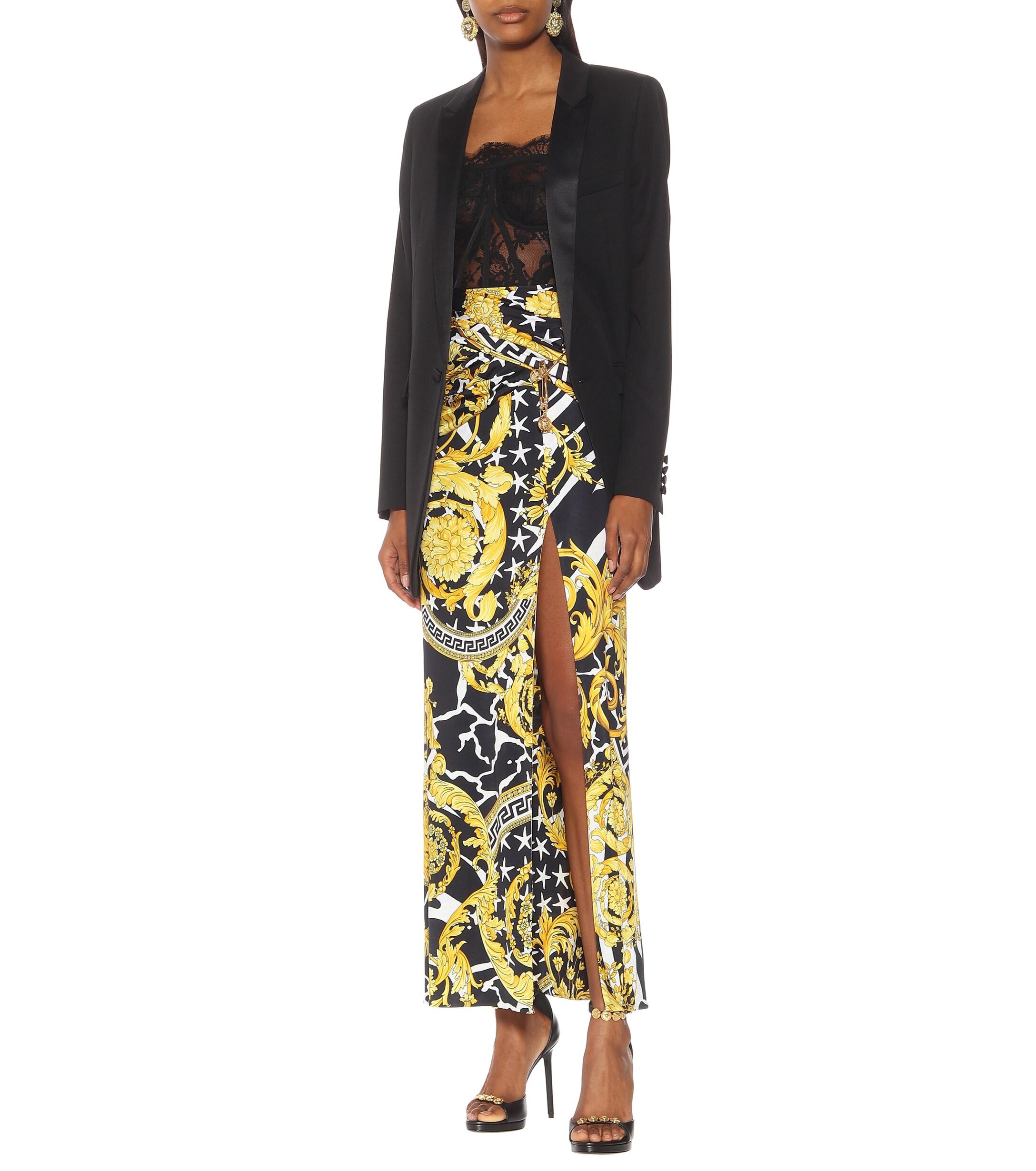 Versace Printed Jersey Maxi Skirt in Yellow (Metallic) - Lyst