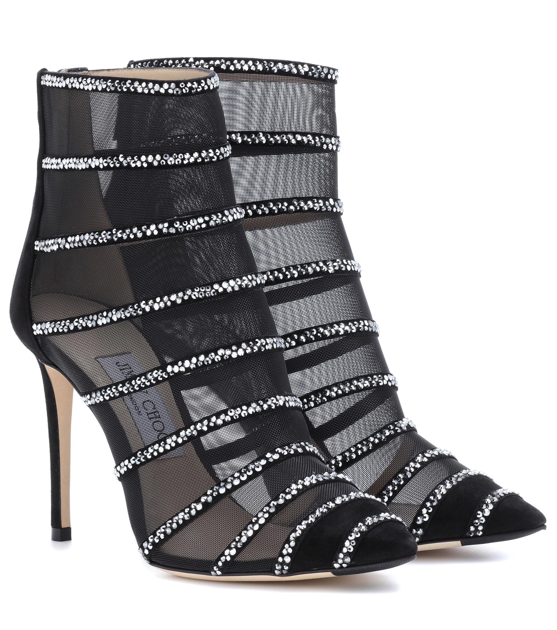 Jimmy Choo Suede Belle 100 Mesh Ankle Boots in Black/Anthracite (Black