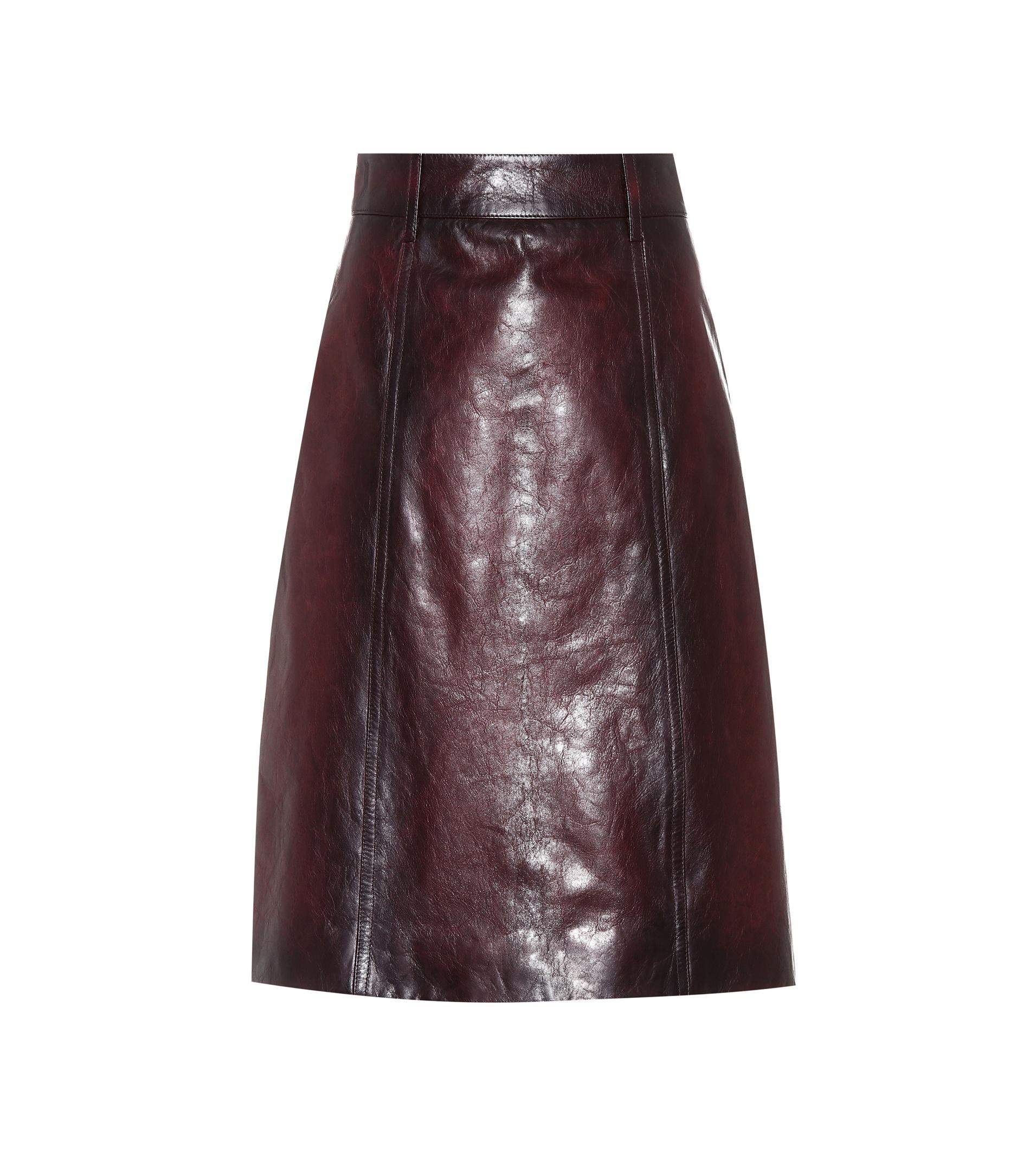 Lyst - Prada Leather Skirt in Brown