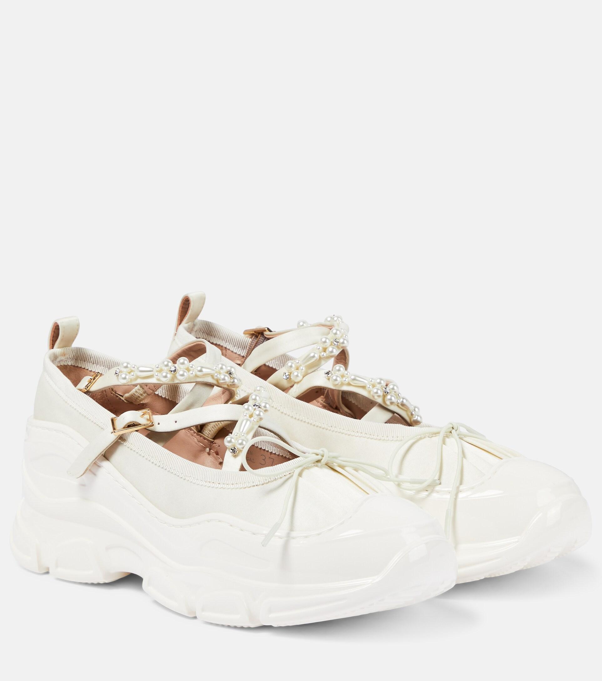 Simone Rocha Low-trek Ballerina Embroidered Shoes in White
