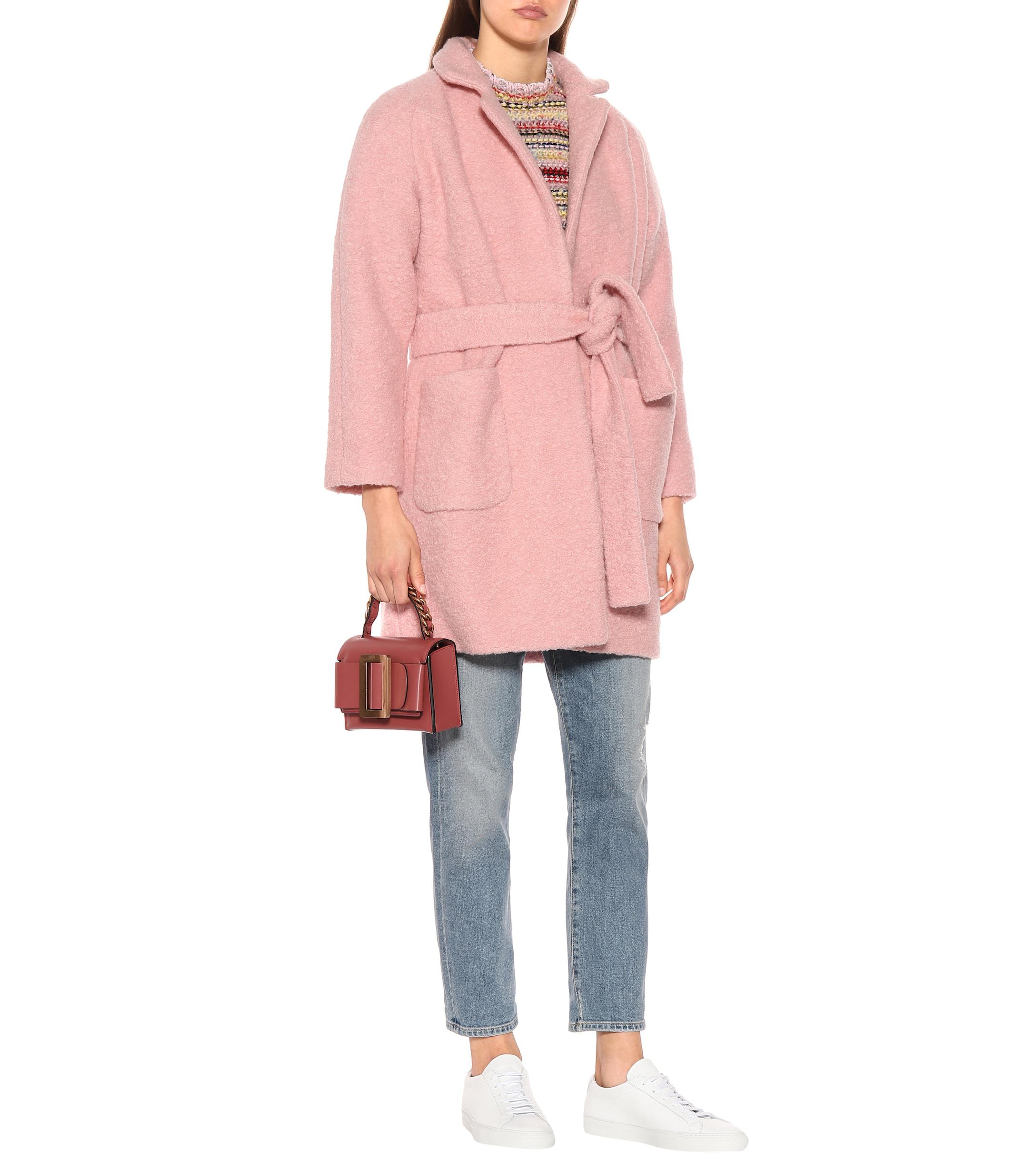 Ganni Wool-blend Coat in Pink | Lyst