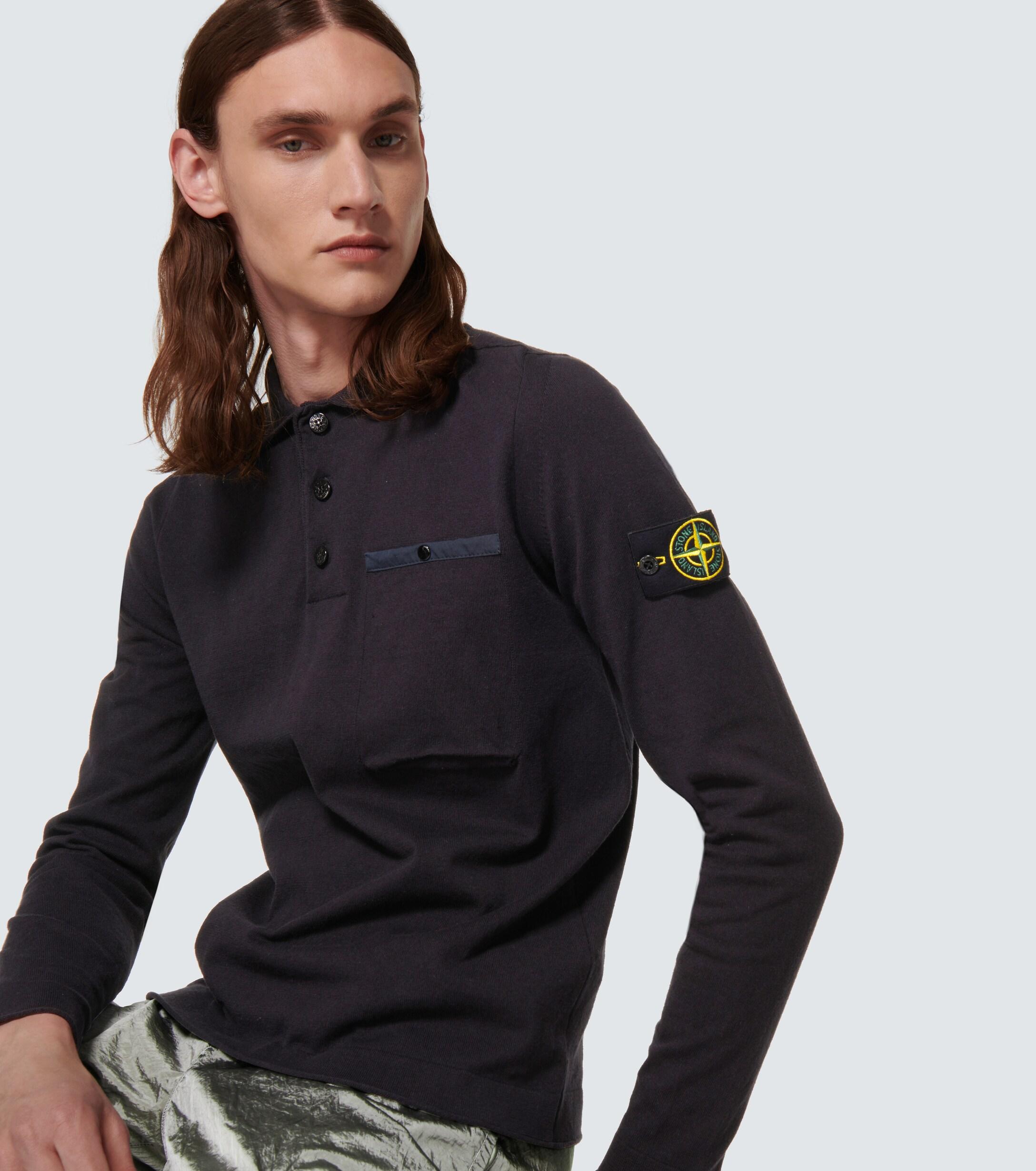Stone Island Long-sleeved Cotton Polo Shirt in Blue for Men | Lyst
