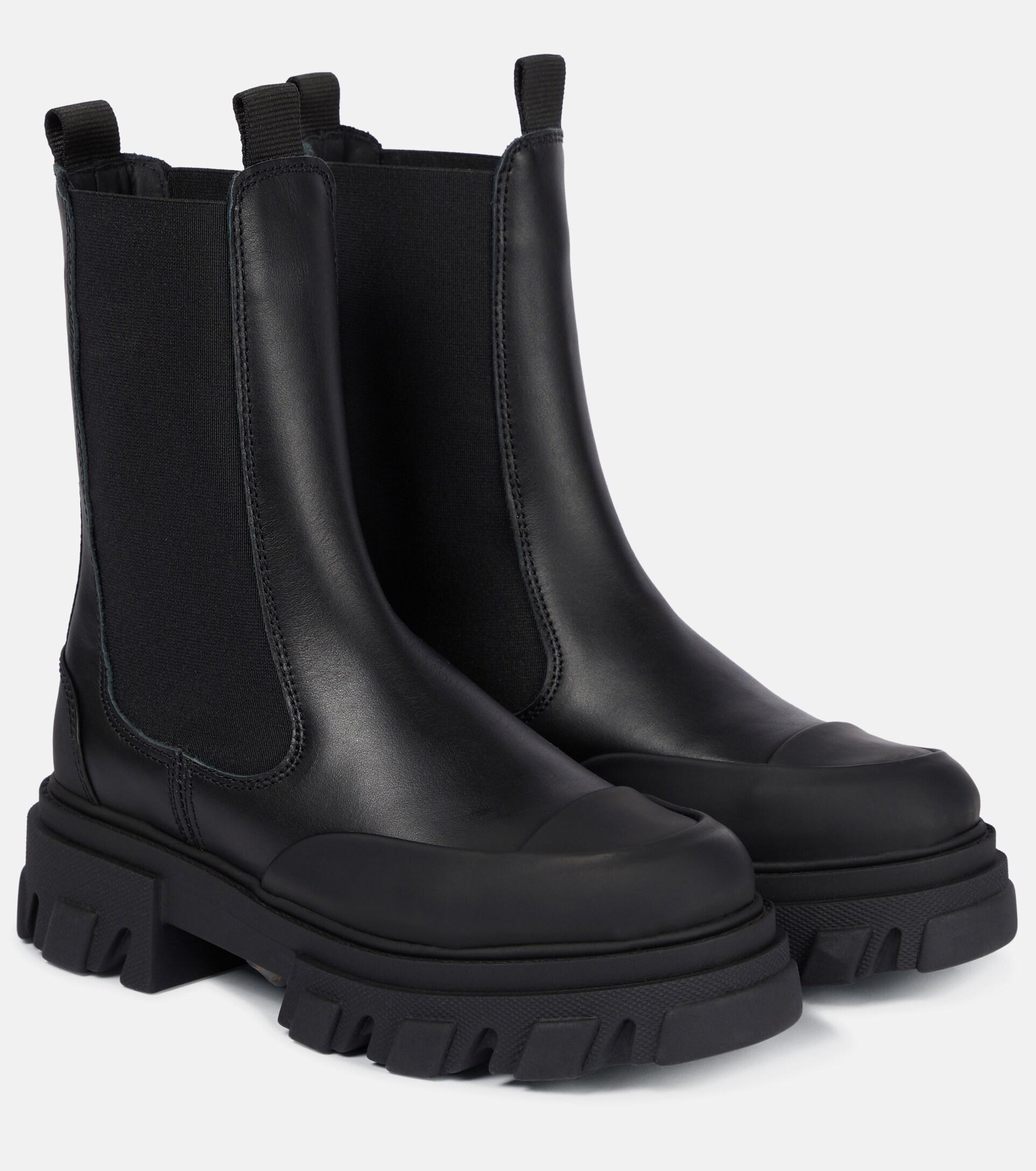 Ganni Leather Chelsea Boots in Black | Lyst