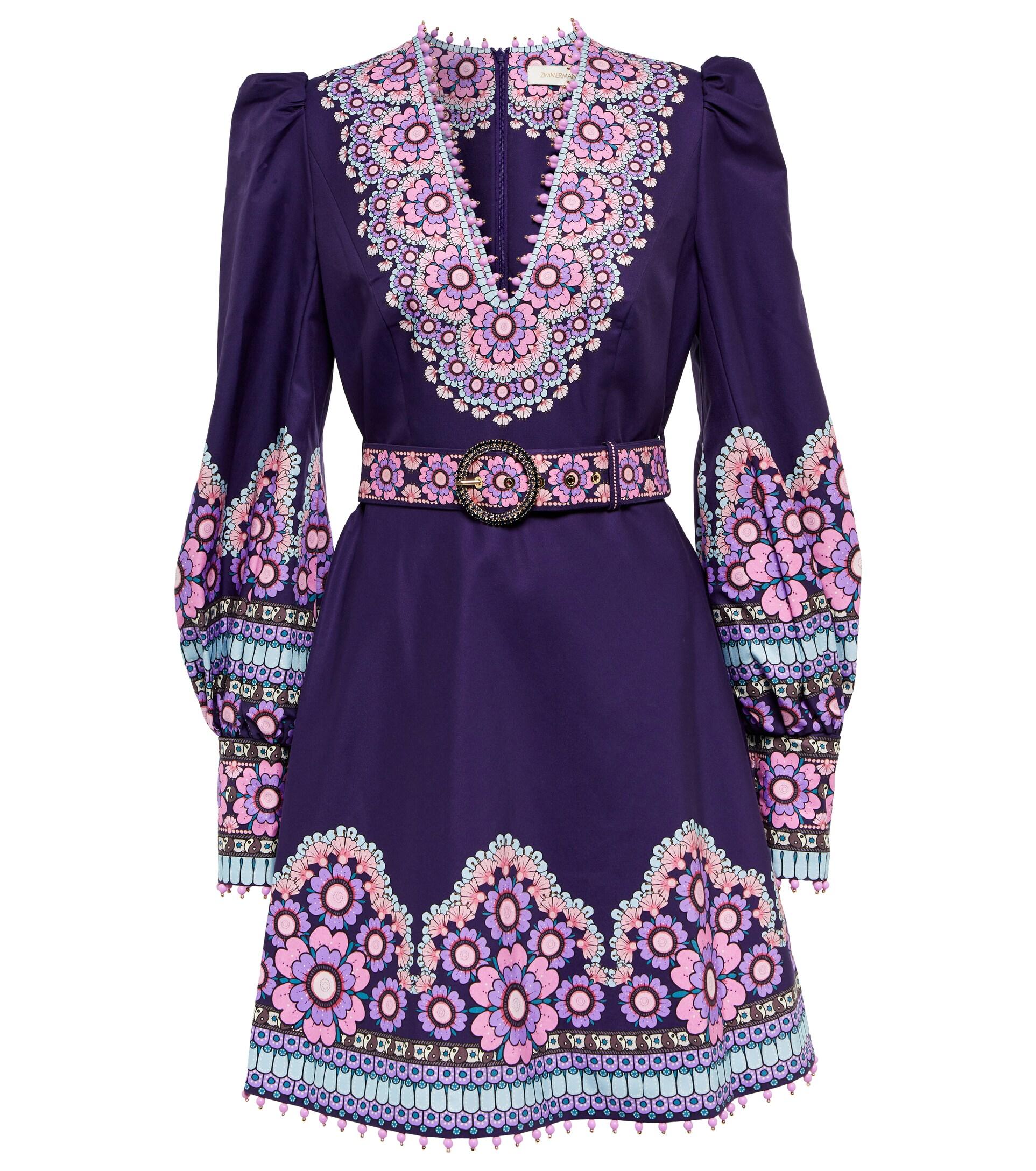 Zimmermann Celestial Cotton Twill And Silk Minidress in Purple Lyst