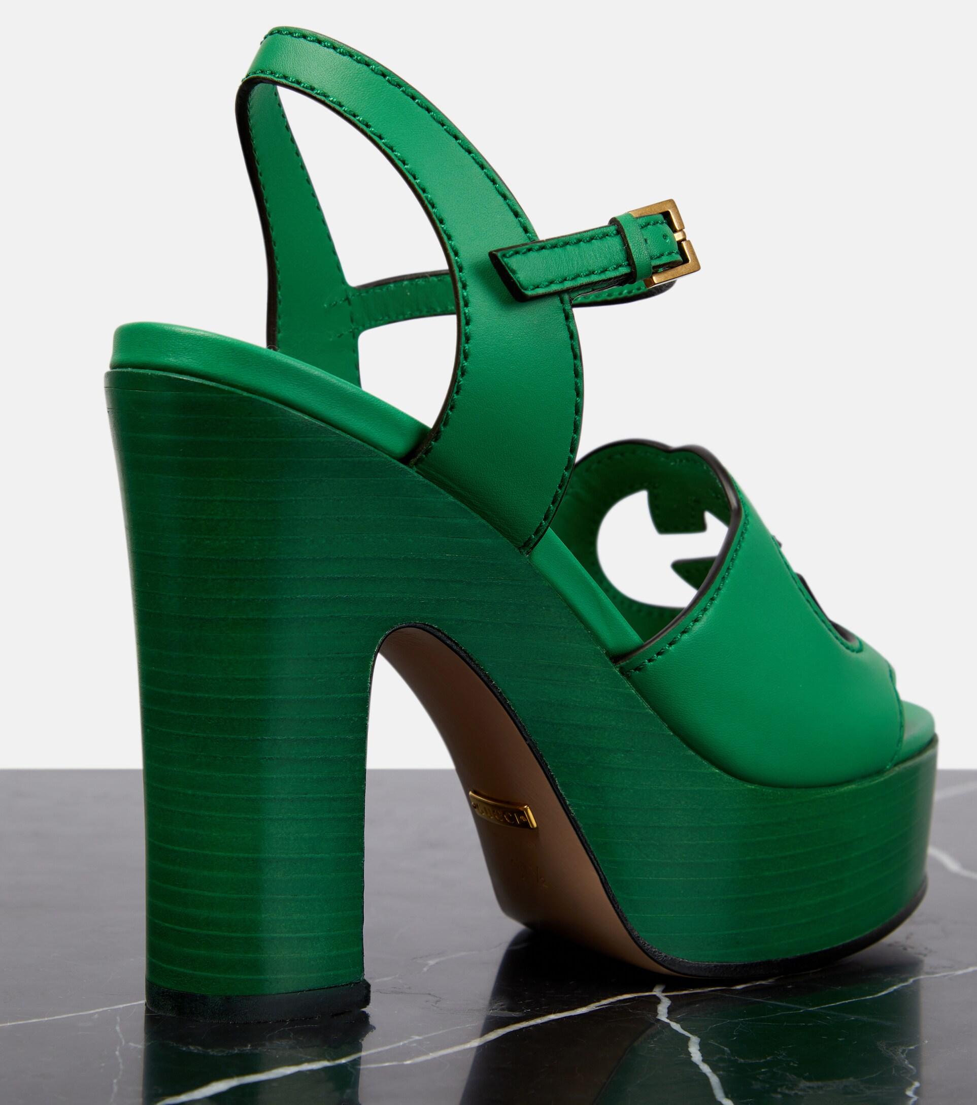 Gucci GG Leather Platform Sandals in Green | Lyst Gucci GG Leather Platform Sandals in Green | Lyst