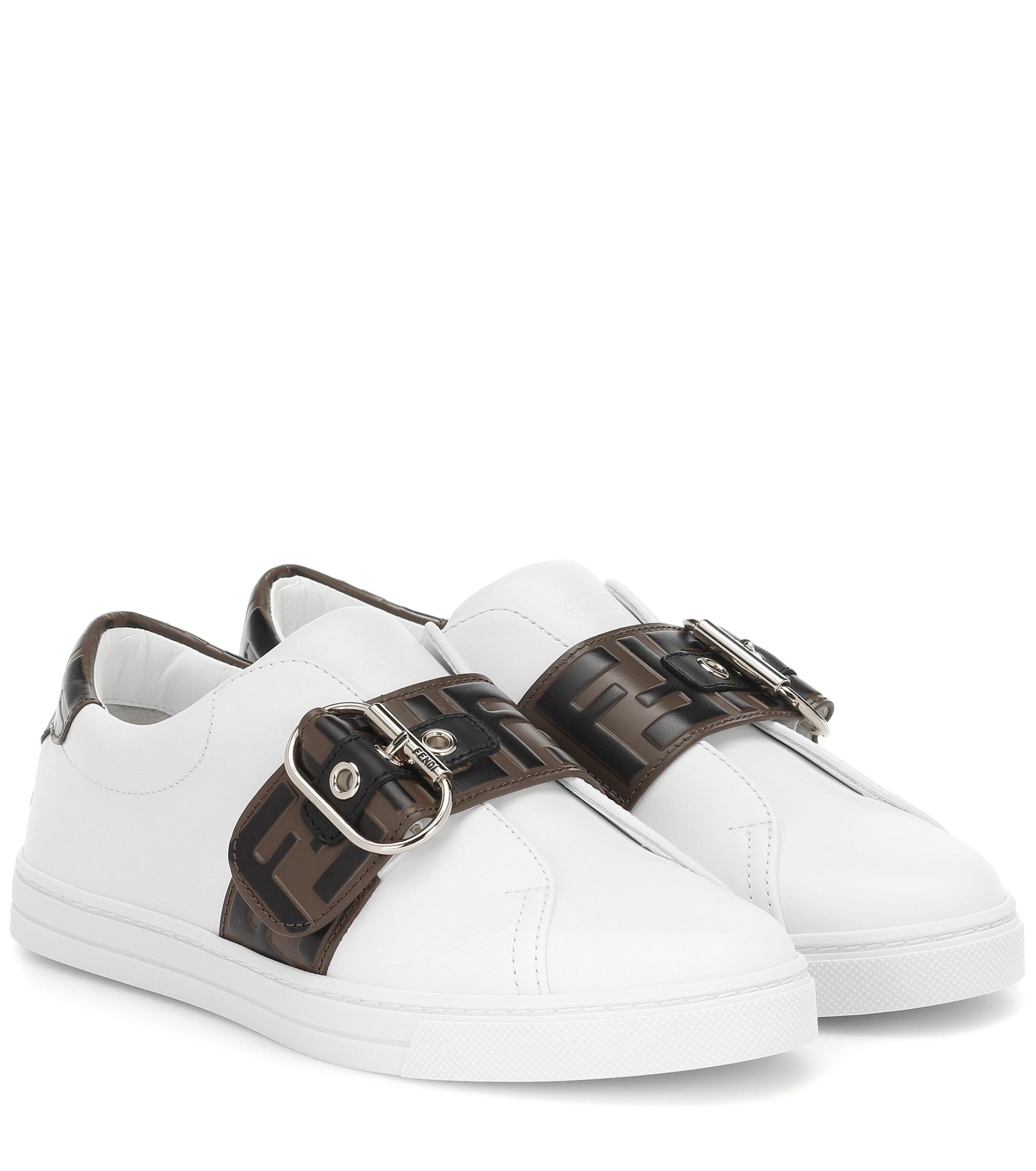 Fendi Leather Buckled Ff Motif Sneakers in White - Save 54% - Lyst