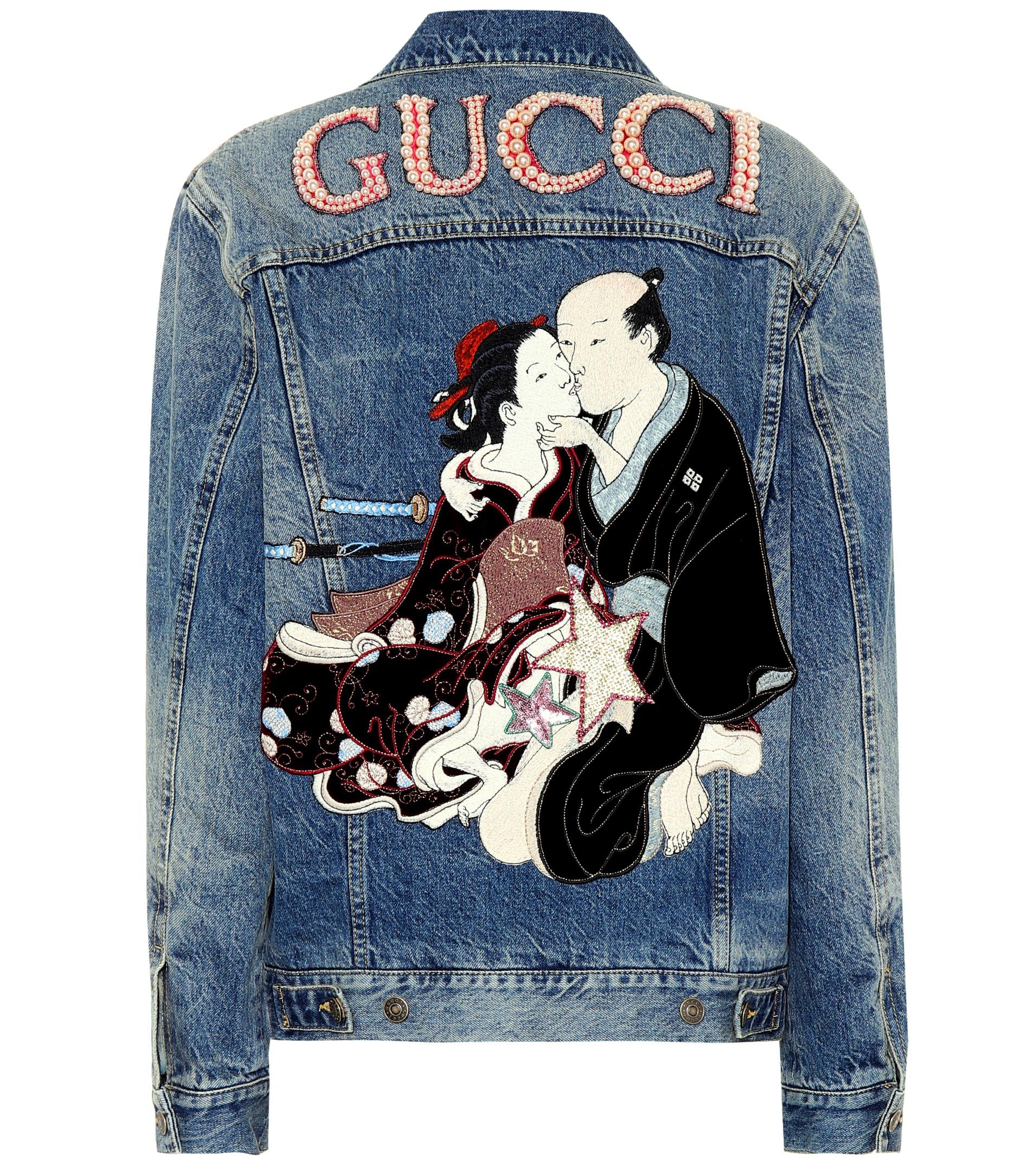 Gucci Embellished Denim Jacket in Blue | Lyst