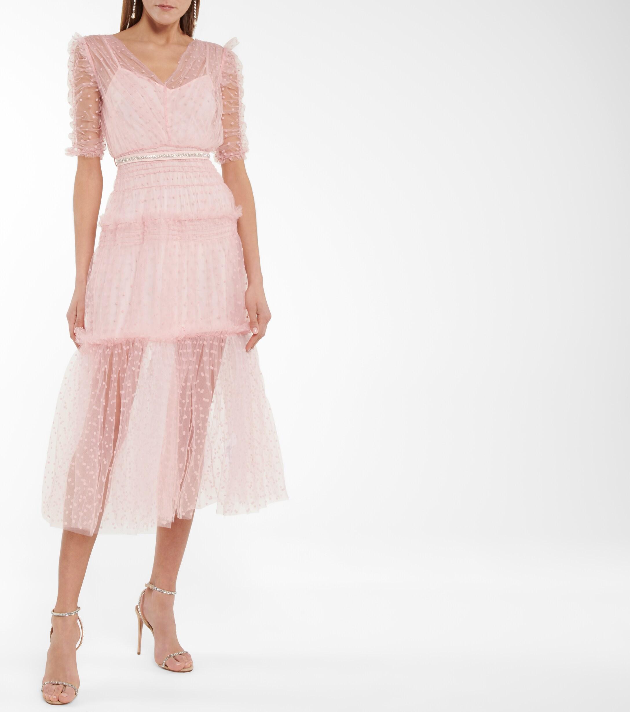 Self-Portrait Point D'esprit Tulle Midi Dress in Pink | Lyst