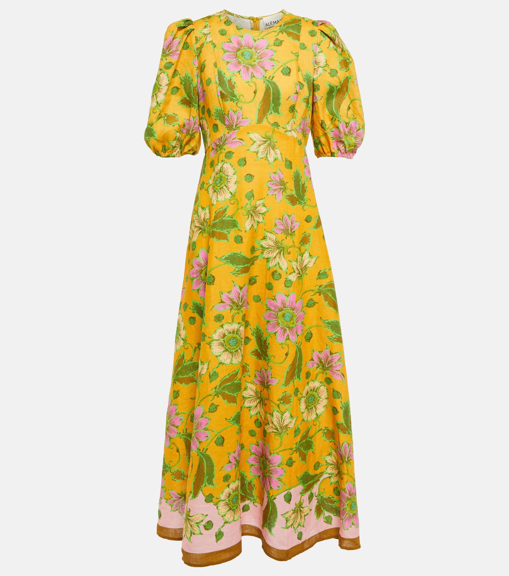 ALÉMAIS Alemais Winnie Floral Linen Midi Dress in Yellow | Lyst