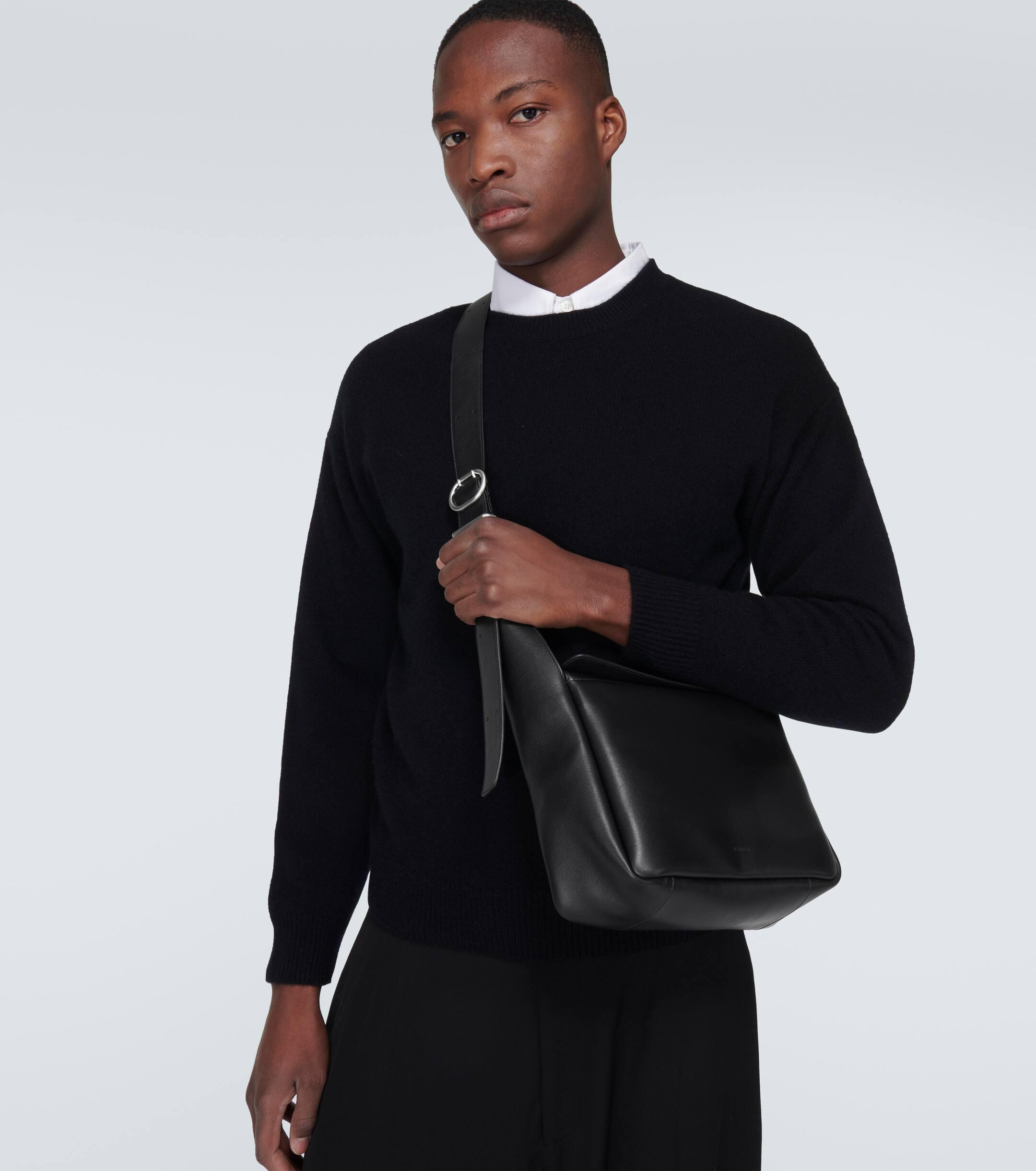 Jil Sander Flap Leather Messenger Bag in Black for Men