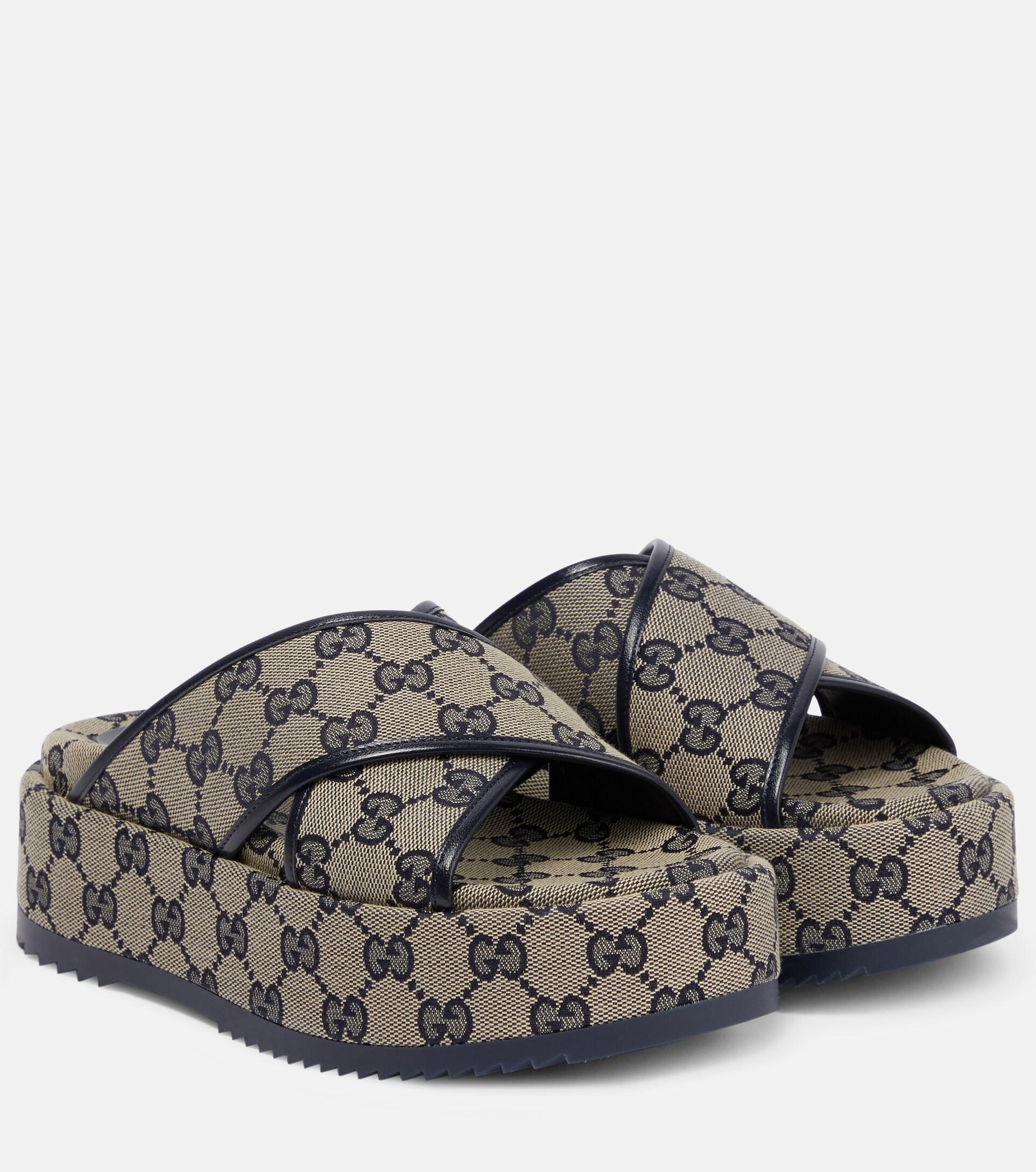 Gucci GG Canvas Platform Sandals in Brown | Lyst