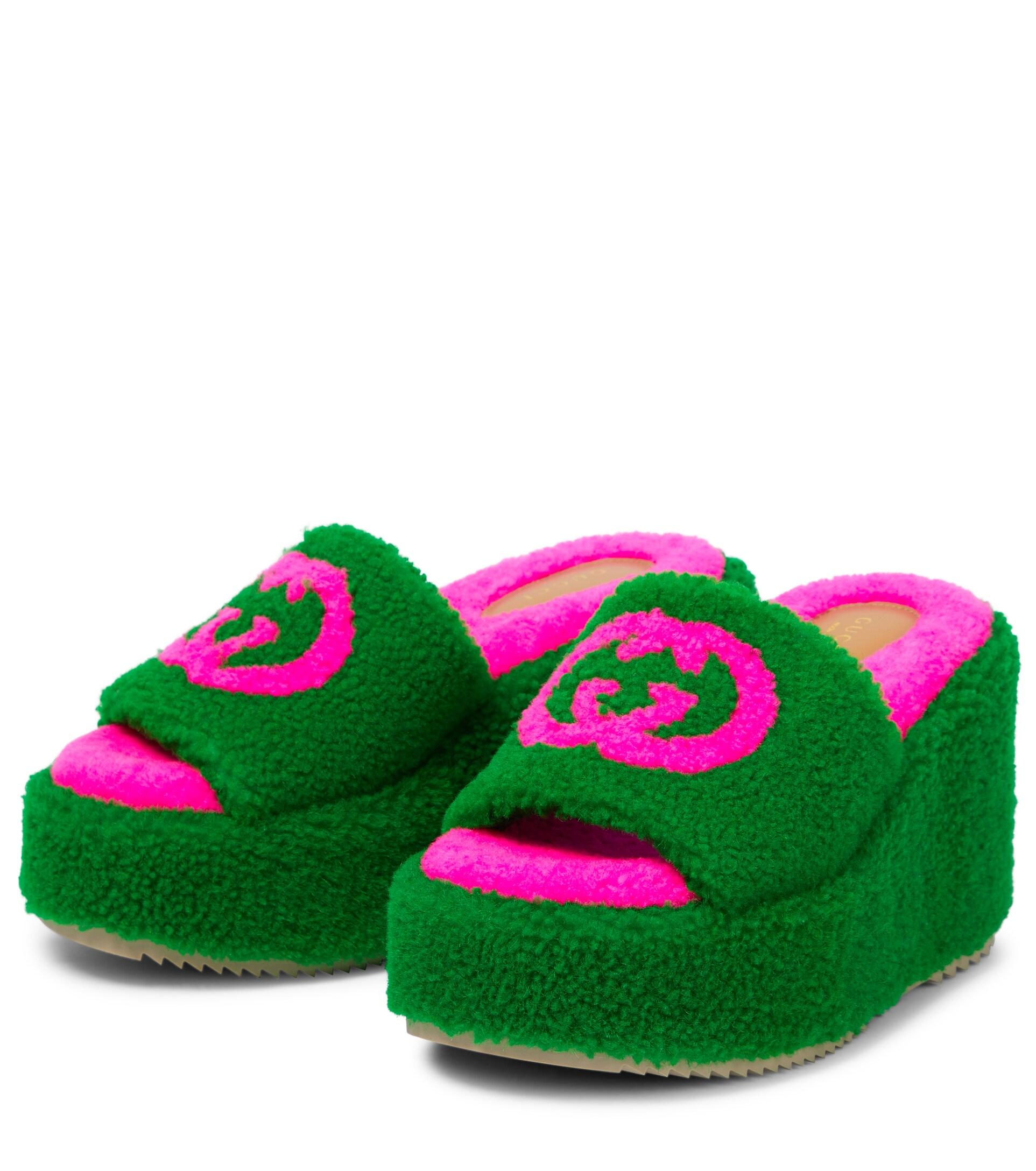 Gucci Interlocking G Shearling Wedges | Lyst