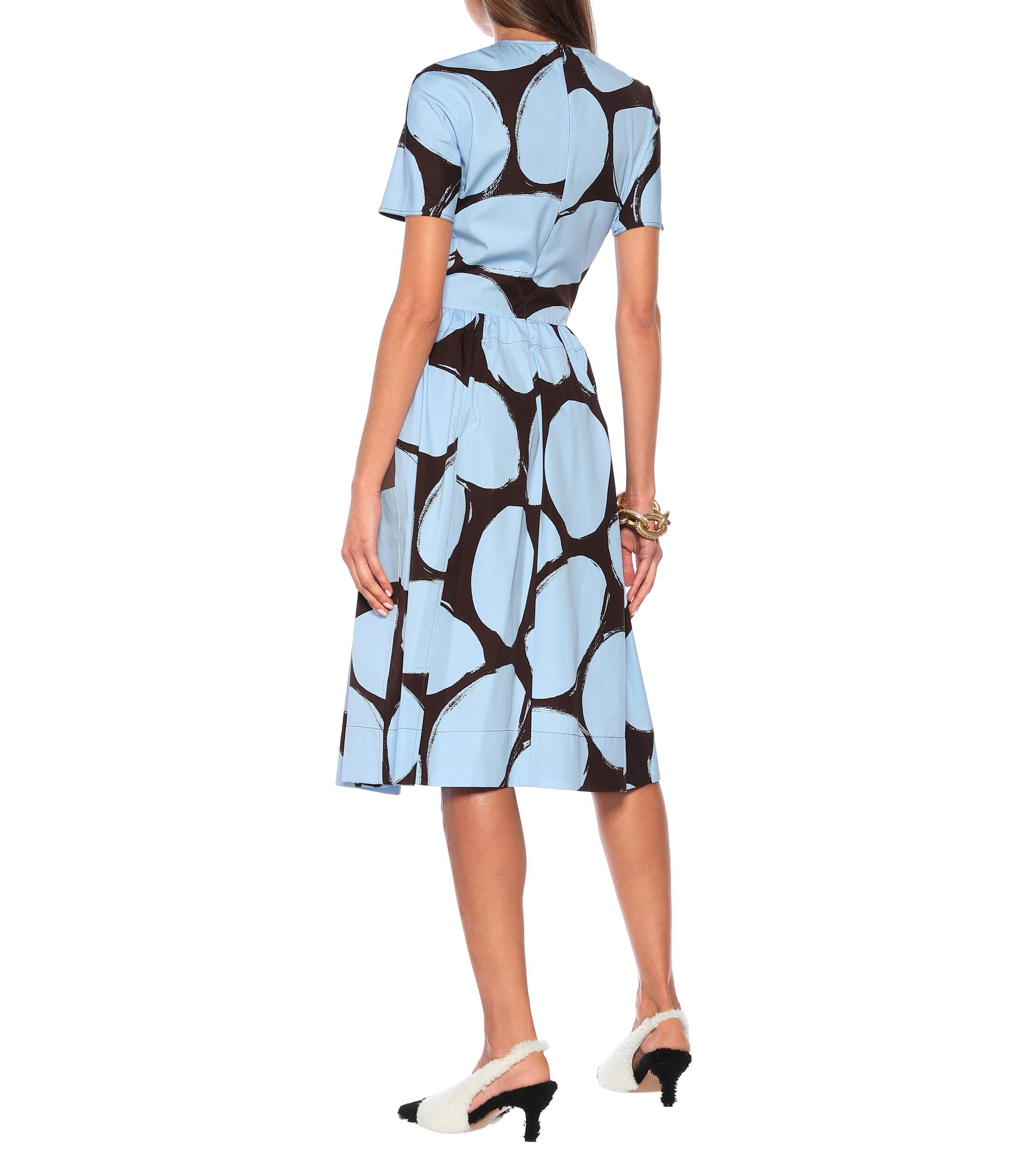 Marni Printed Cotton Midi Dress in Blue - Lyst