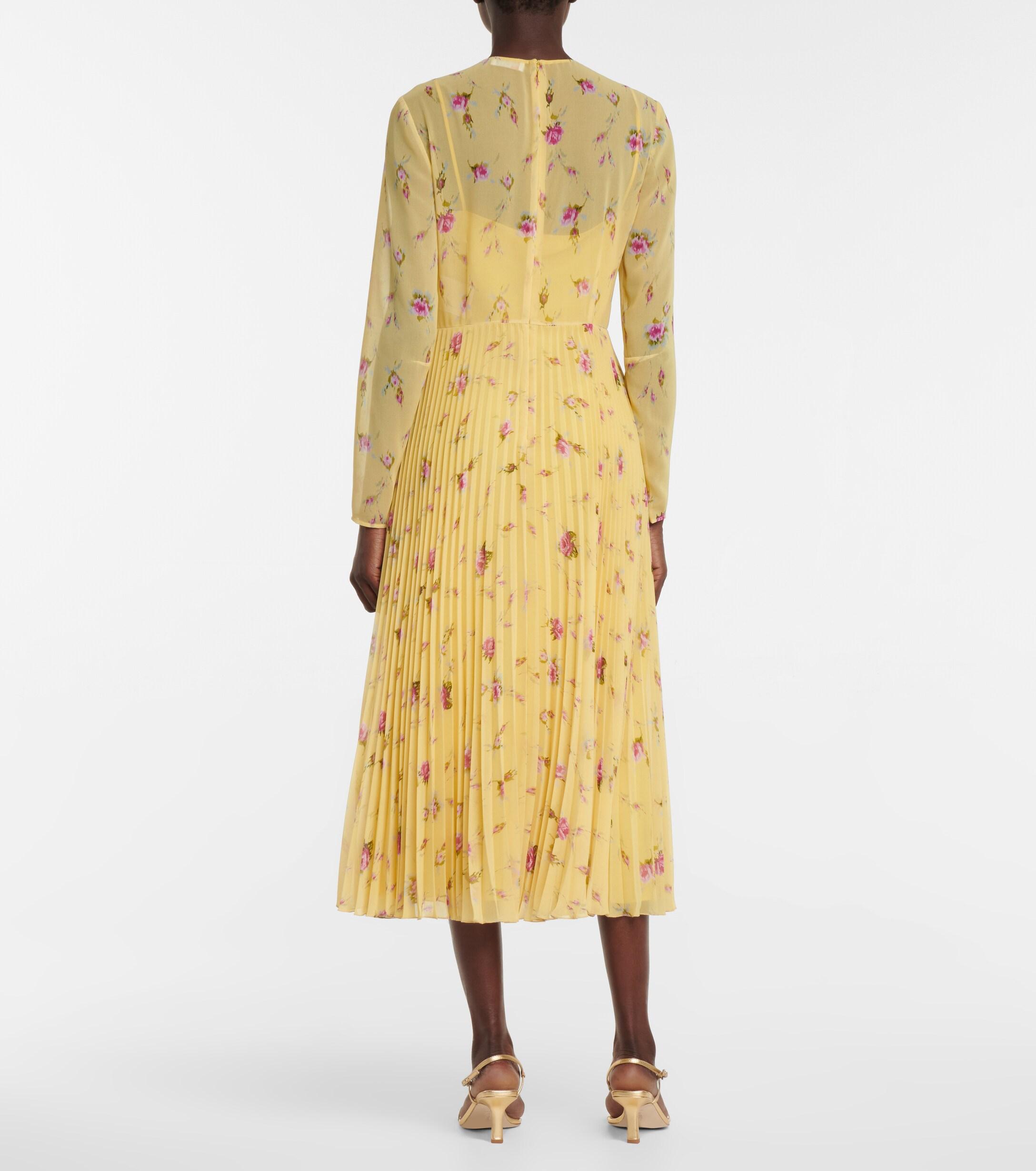 RED Valentino Floral Pleated Tulle Midi Dress in Yellow | Lyst