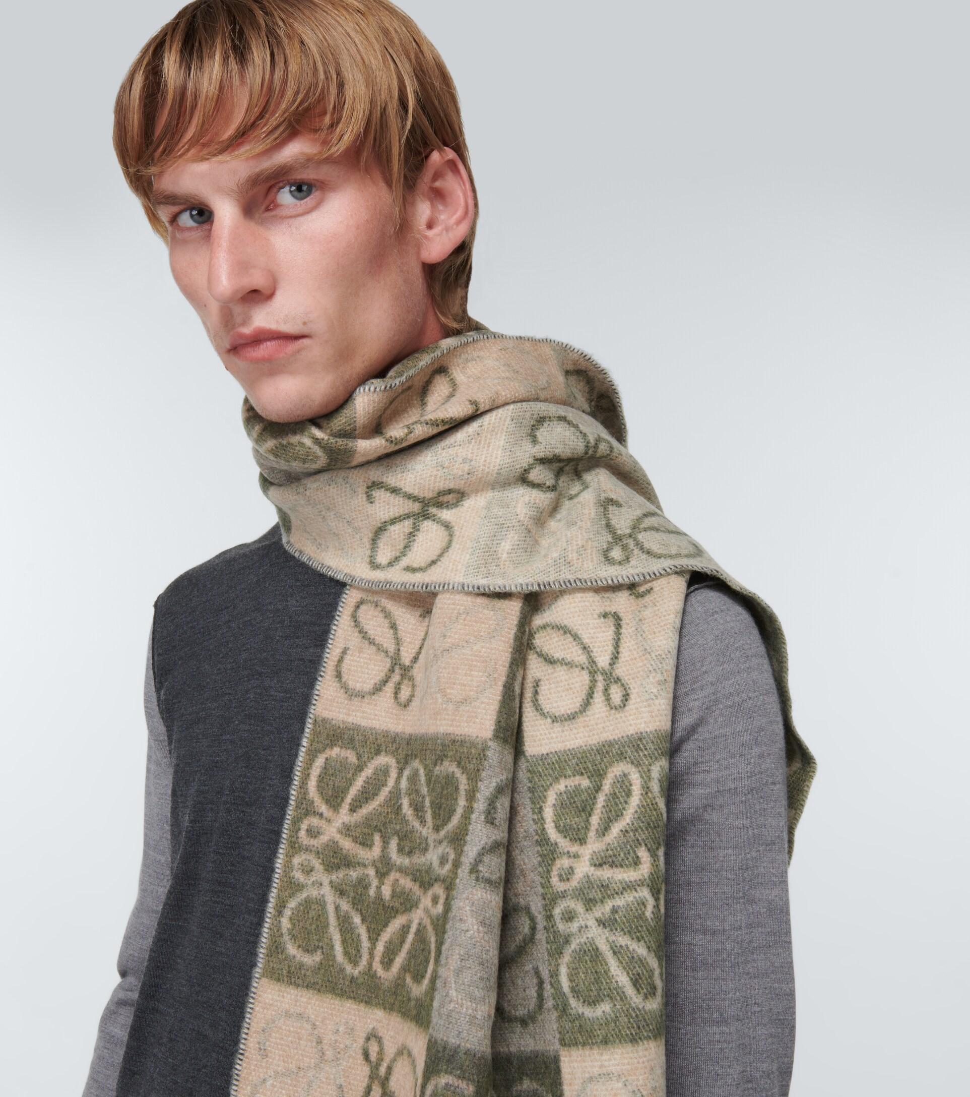 Loewe Anagram Wool And Cashmere Scarf in Gray