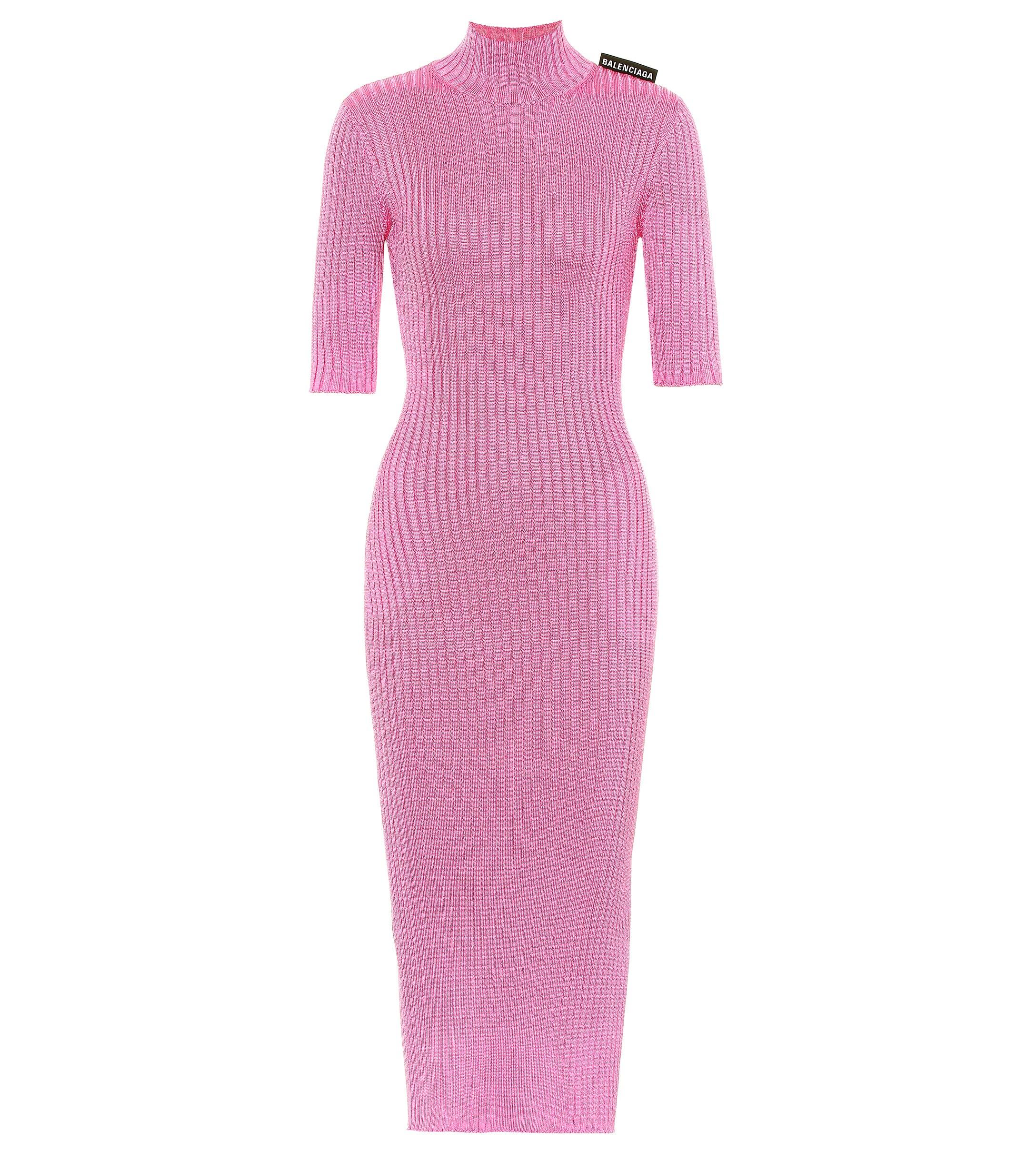Balenciaga Ribbed-knit Midi Dress in Pink | Lyst