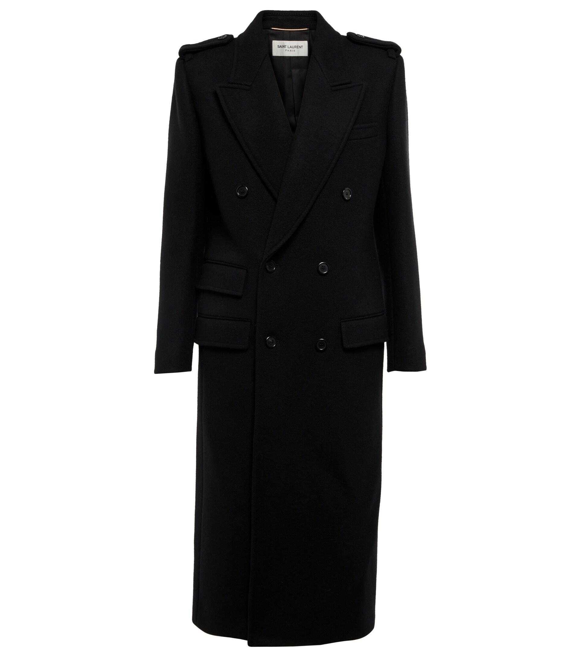 Saint Laurent Wool-blend Gabardine Coat in Black | Lyst
