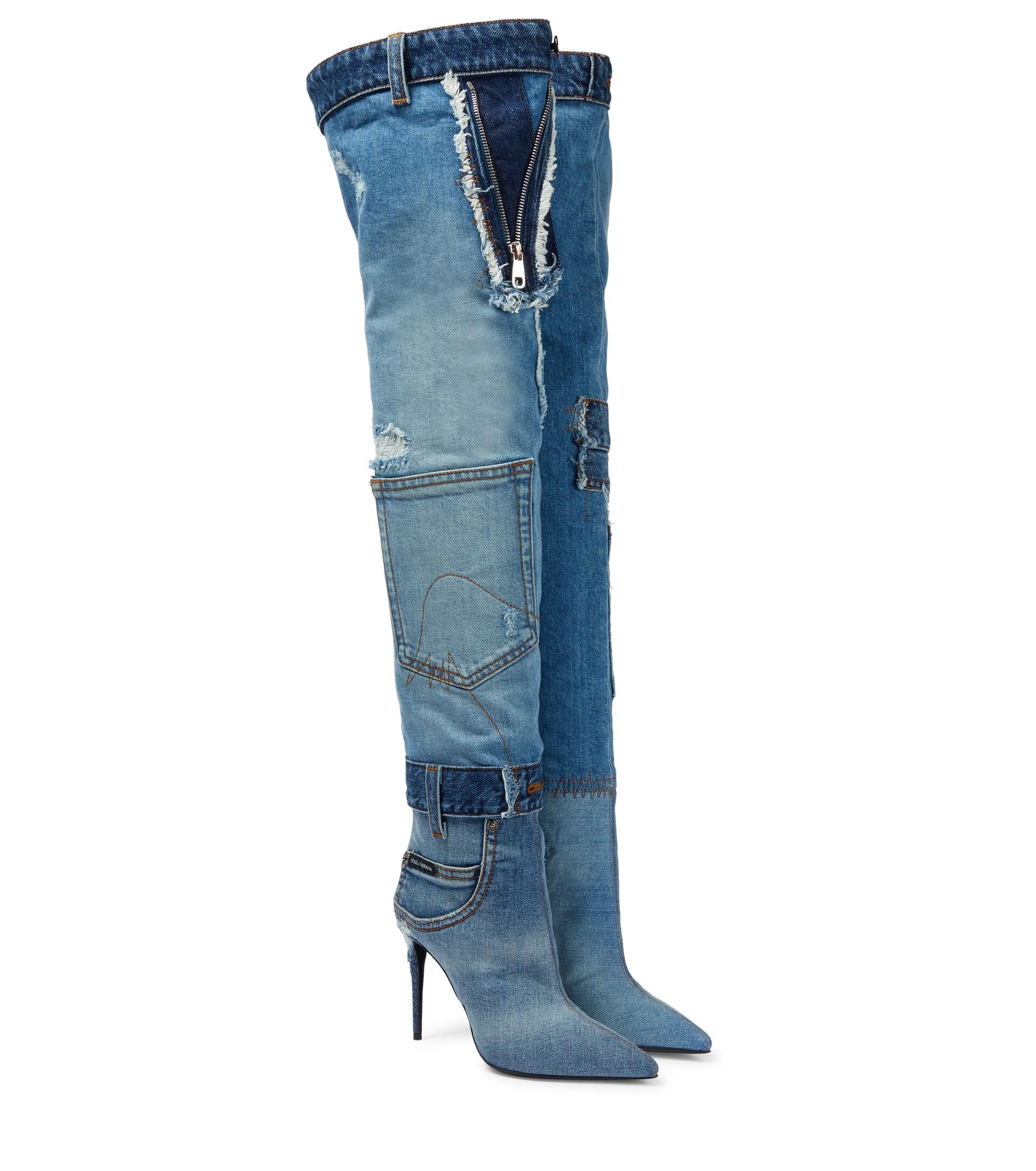 Dolce & Gabbana Cardinale 105 Denim Over-the-knee Boots in Blue | Lyst
