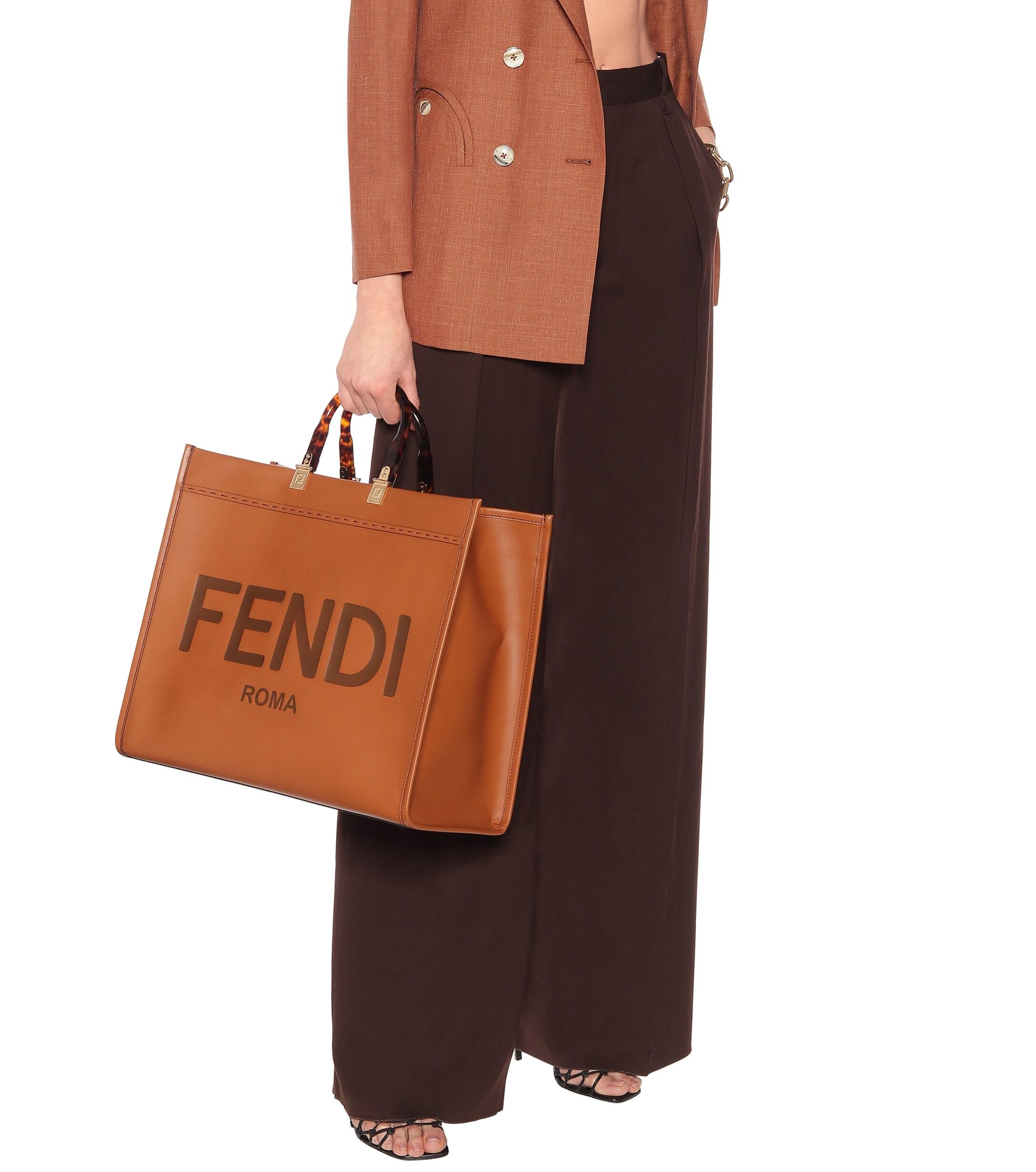 Fendi Sunshine Large Leather Shopper in Brown - Lyst