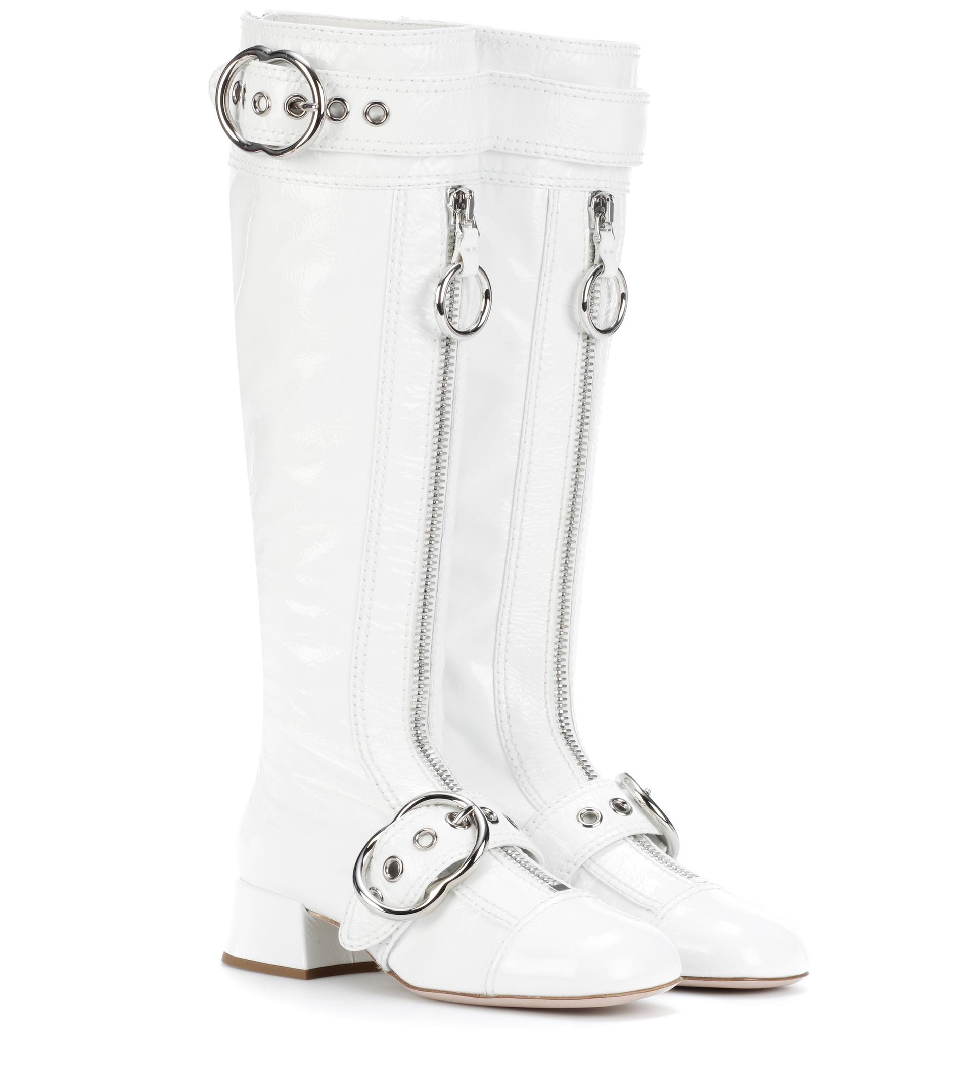 Miu Miu Patent Leather Boots in White - Lyst