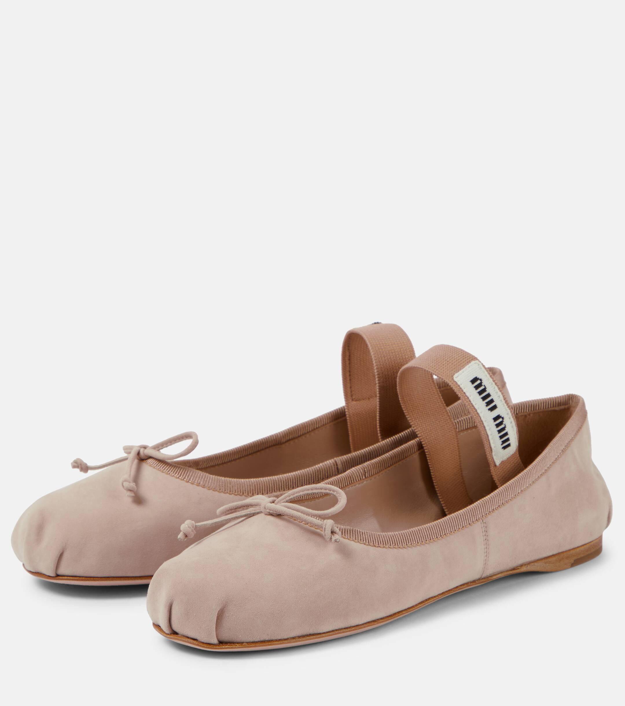 Miu Miu Logo Suede Ballet Flats in Brown Lyst UK