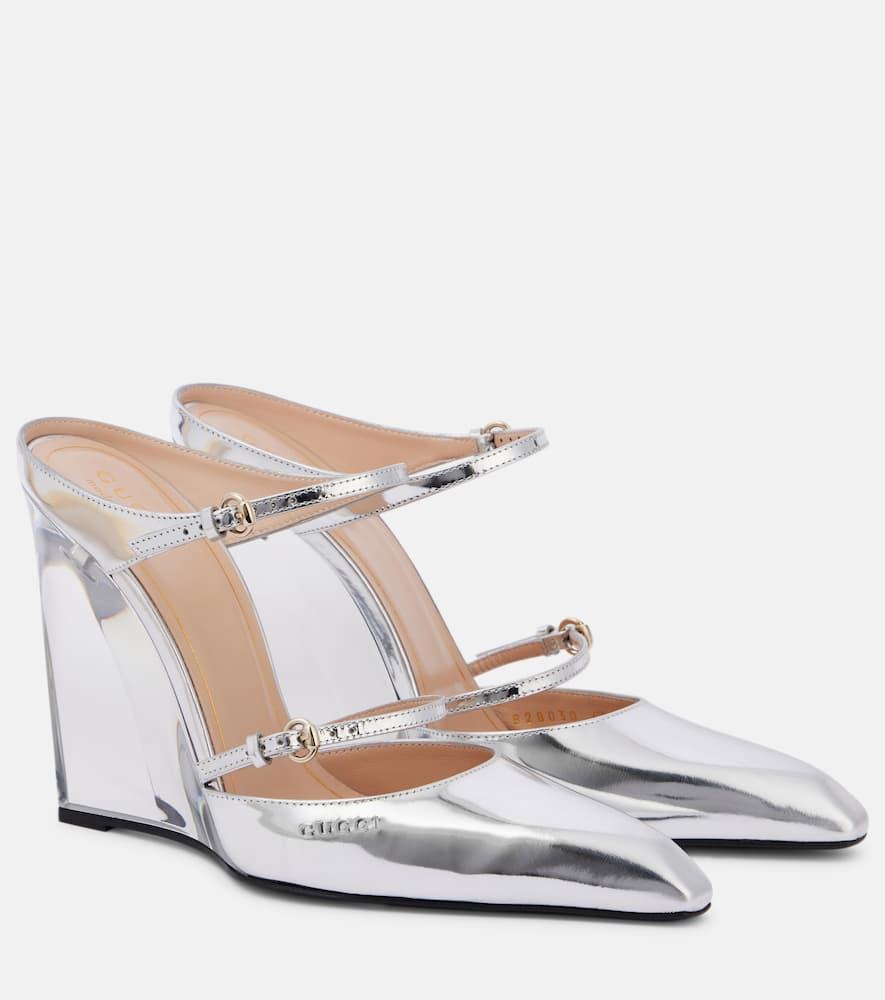 Gucci Christy Patent Leather Mules in White | Lyst