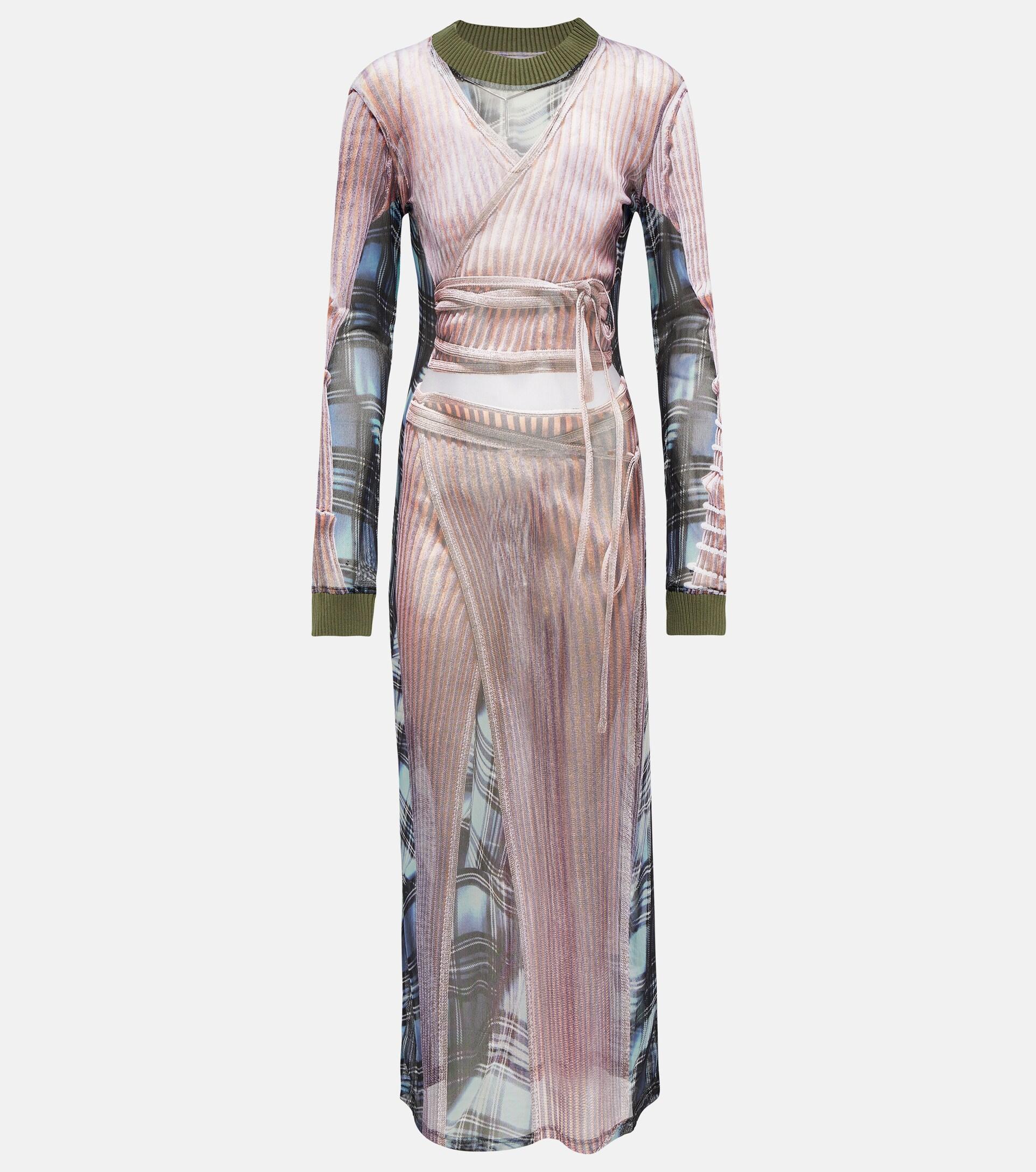 trompe l'oeil prints cut out knitted maxi dress Knit Fabric Trompe L'oeil Prints Cut Out Knitted Maxi Dress For Exhibition