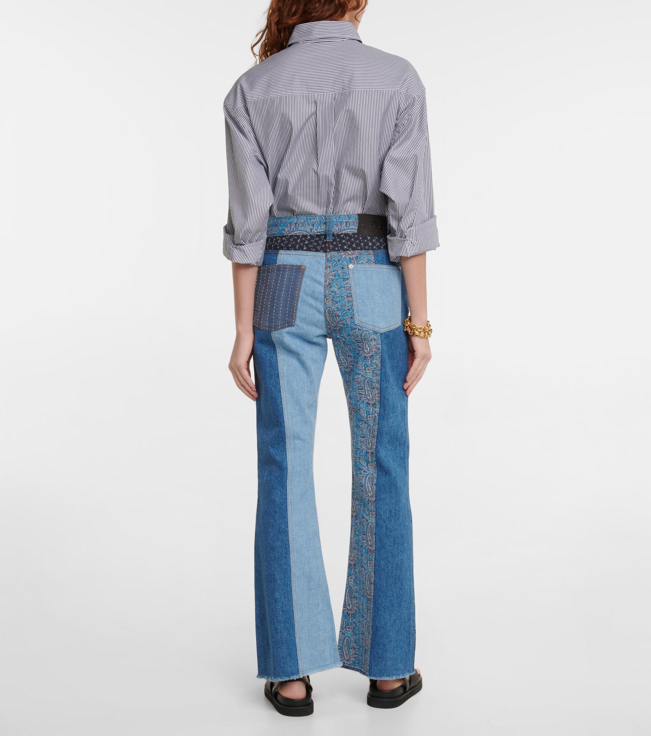 Etro Denim Patchwork Mid-rise Flared Jeans in Blue | Lyst