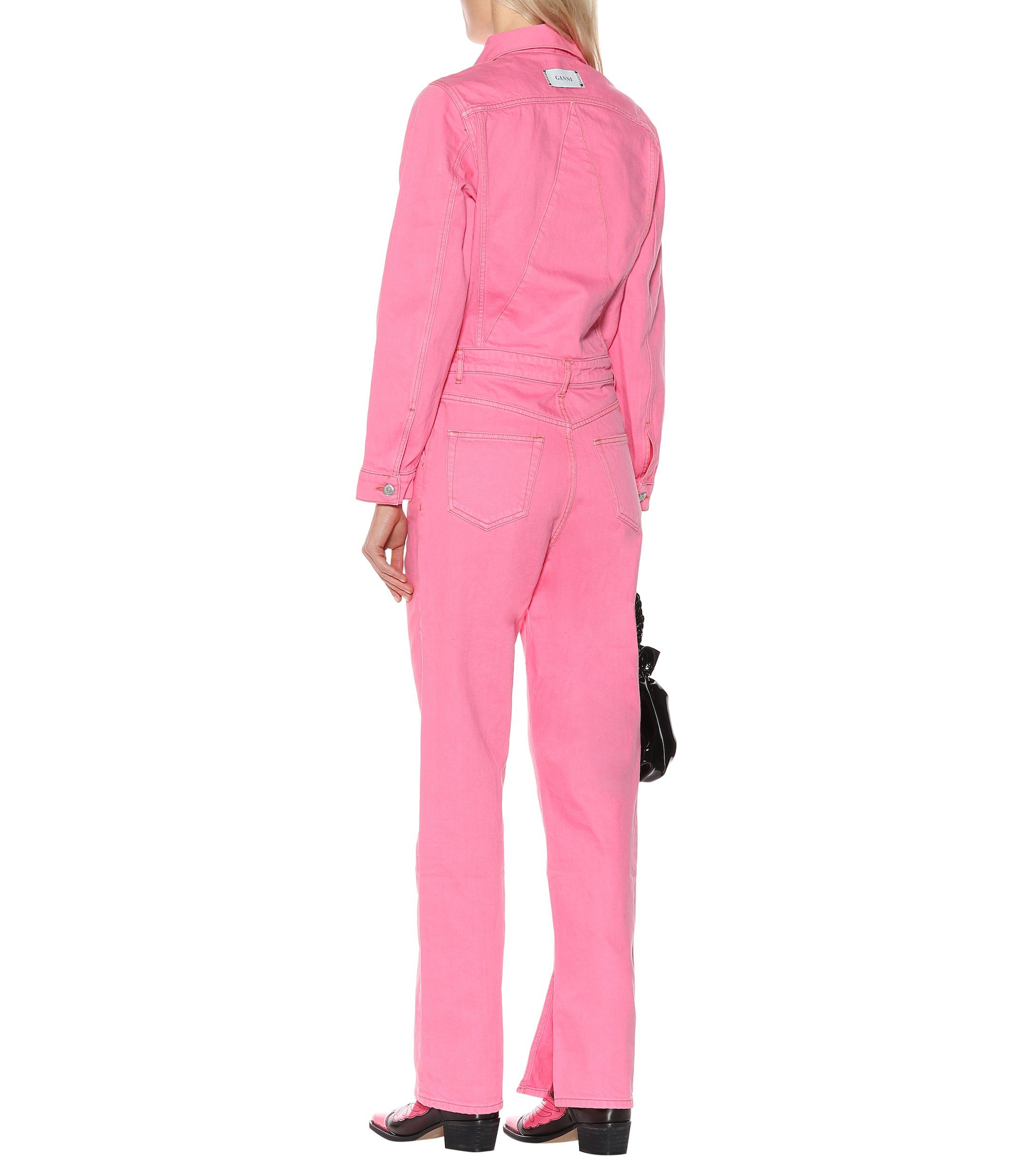 Ganni Cotton Denim Jumpsuit in Hot Pink (Pink) Lyst