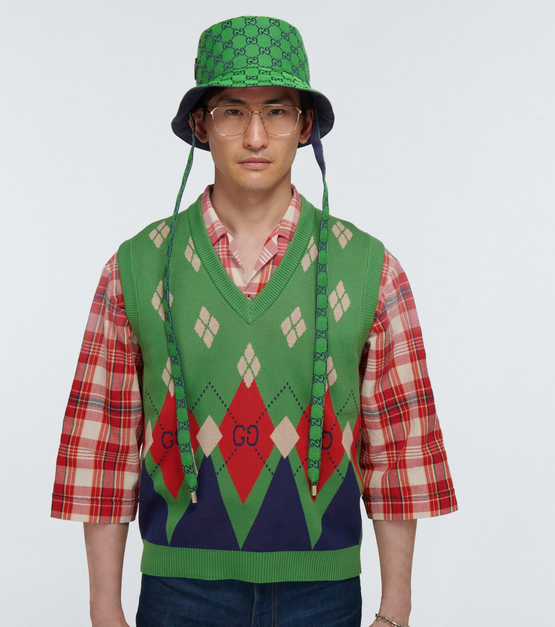 Gucci GG Multicolor Reversible Bucket Hat in Green for Men | Lyst