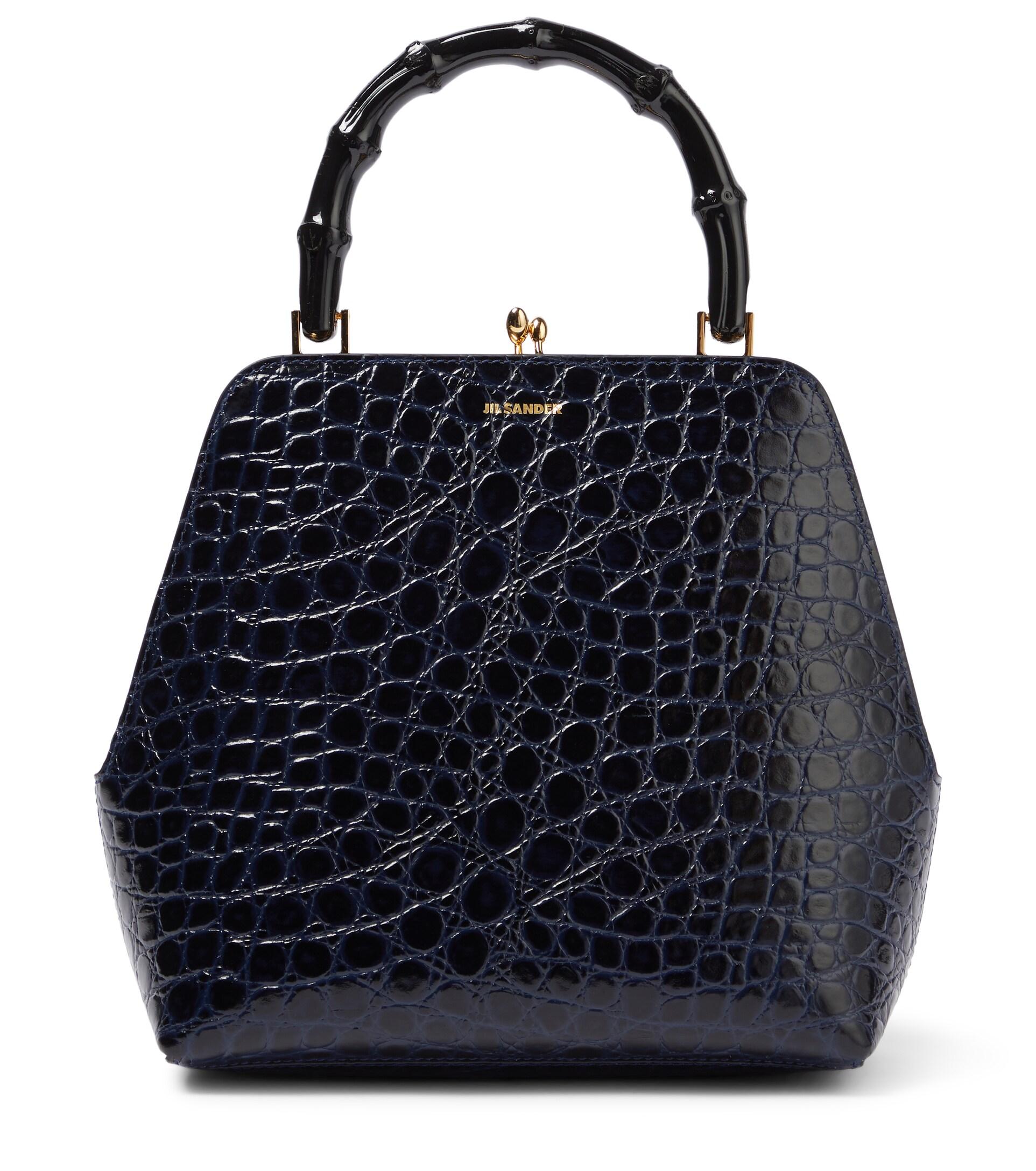 Jil Sander Goji Square Croc-effect Leather Bag in Dark Blue (Blue) | Lyst