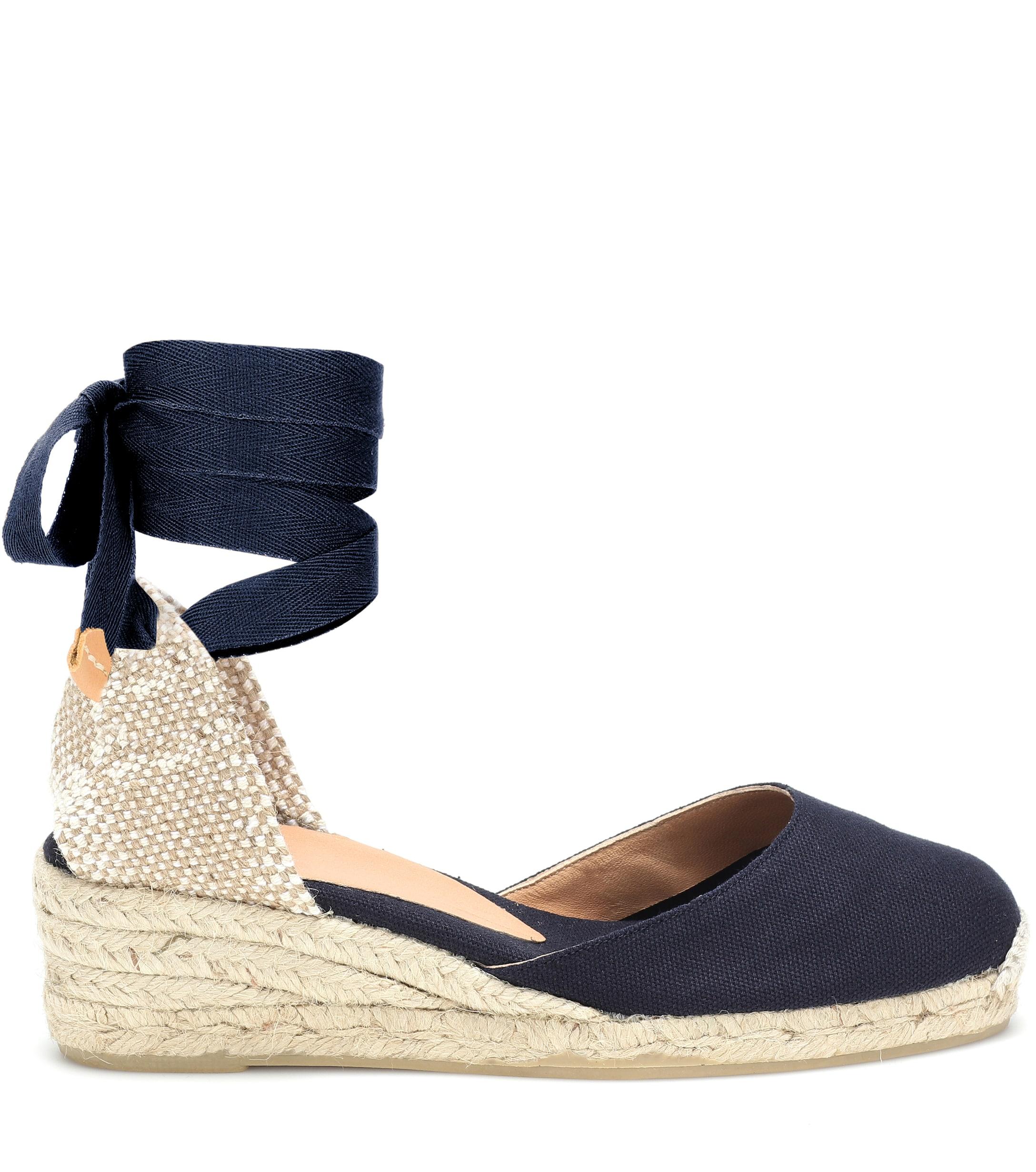 blue canvas wedge shoes