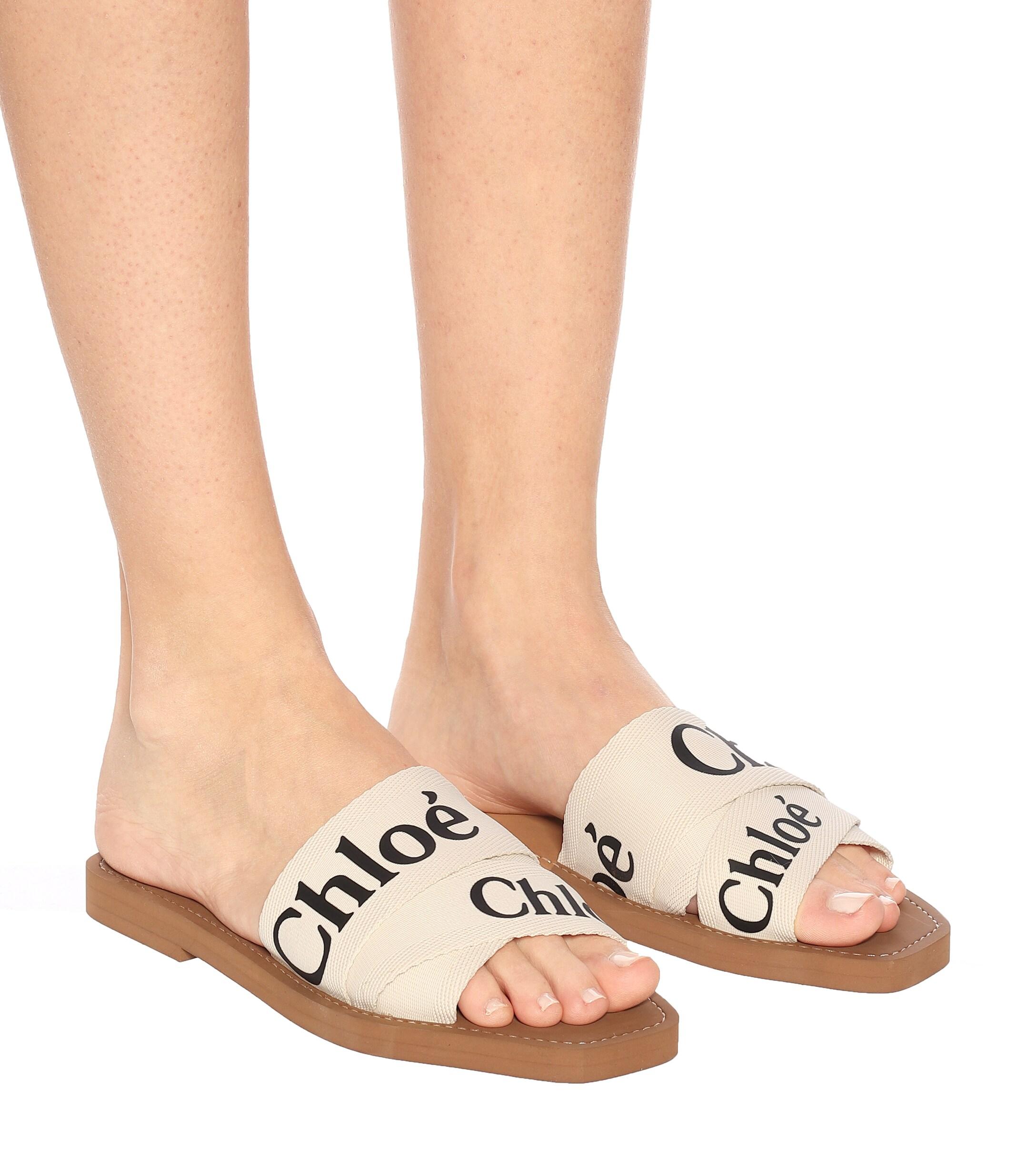 Chloé Woody Logo-print Canvas Sandals in - Save 50% - Lyst