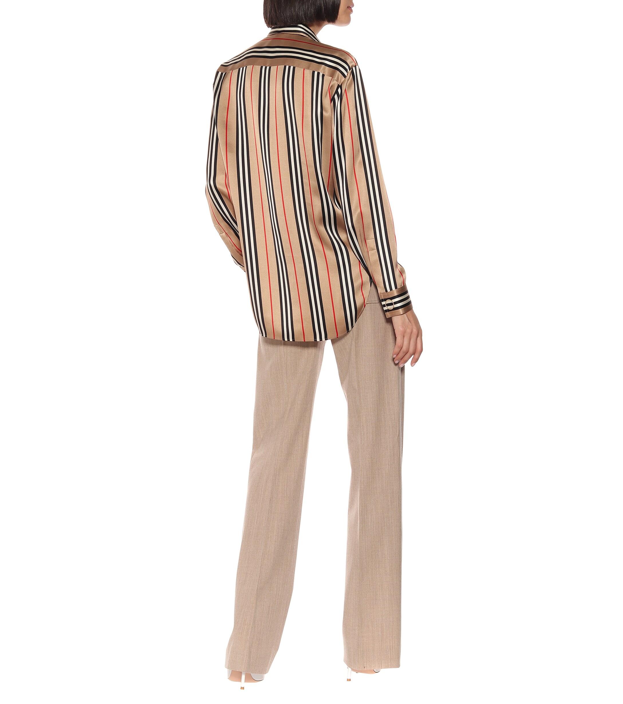 Burberry Women's Ivanna Stripe Pattern Button-Up Shirt Beige/Multi