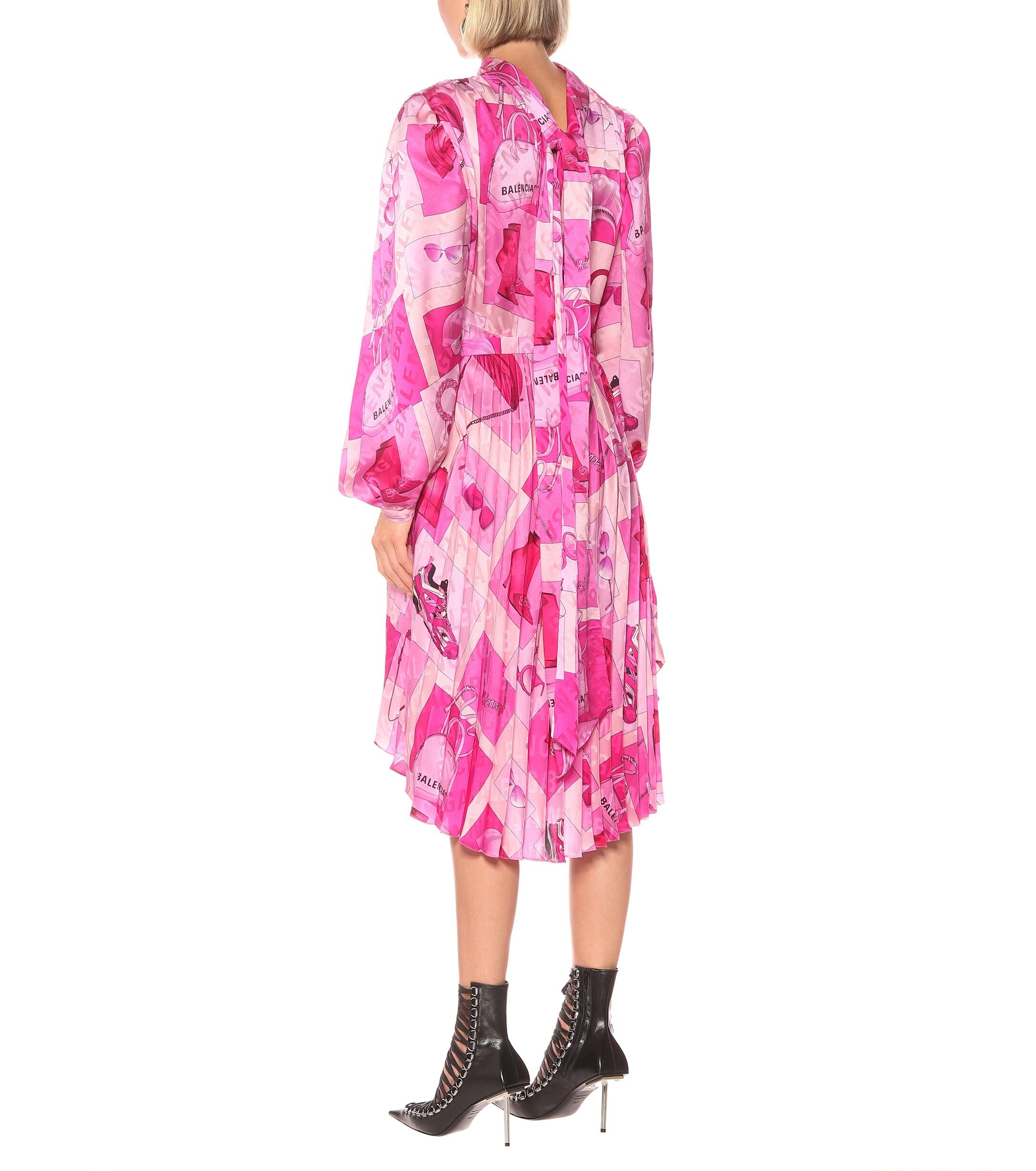 Balenciaga Twisted Printed Crêpe Midi Dress in Pink | Lyst