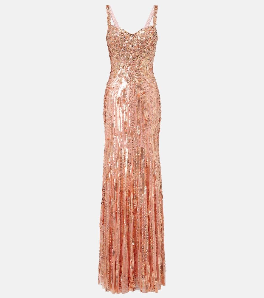 jenny packham rose gold dress Jenny Packham Glitter Maxi Dress Rose Gold Size 12 UK