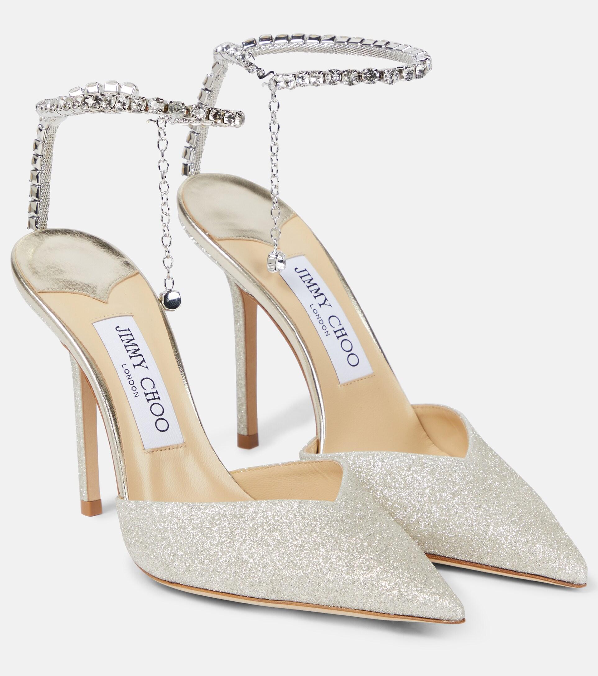 Jimmy Choo Saeda 100 Embellished Glitter Pumps in White Lyst