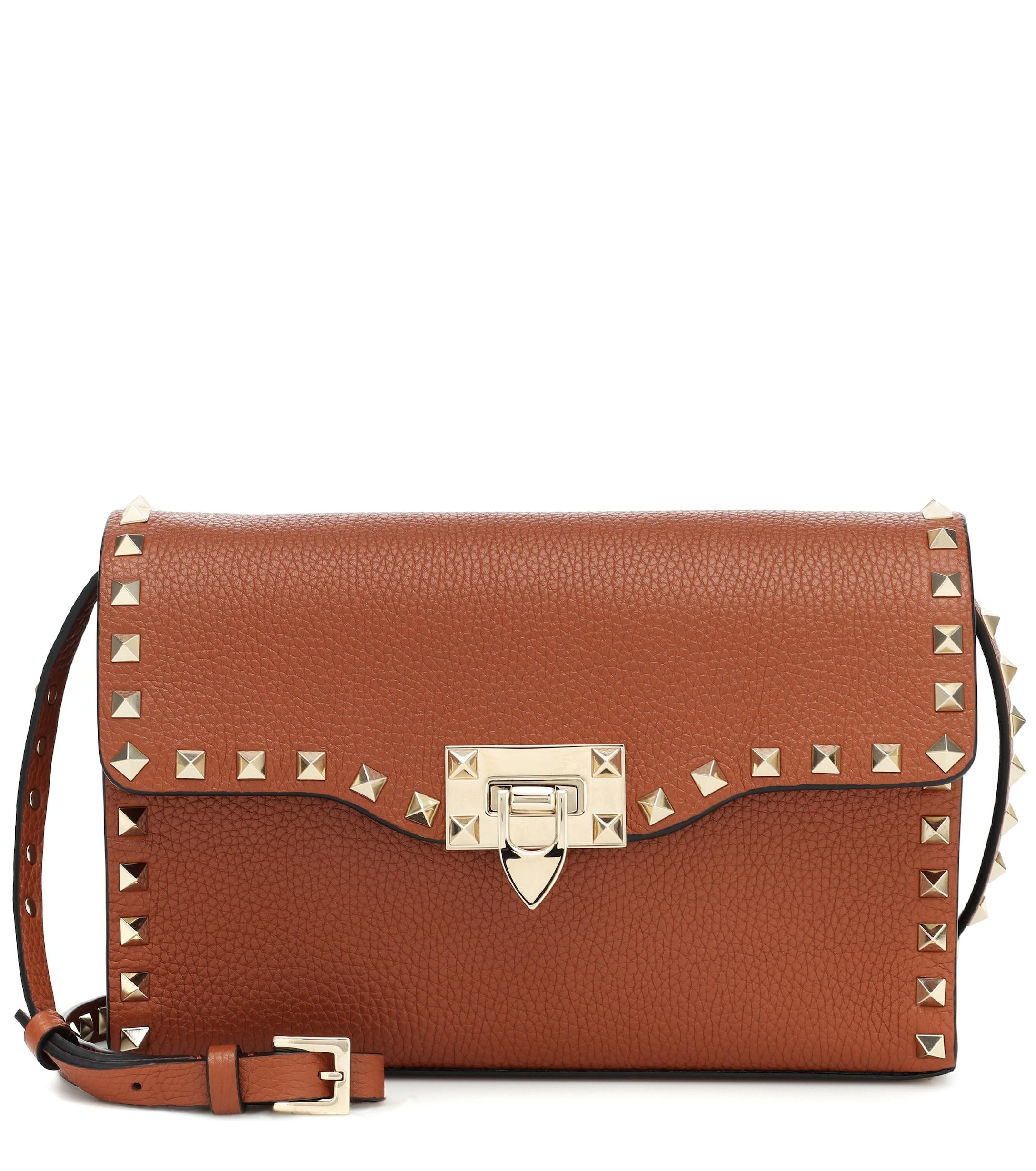 Valentino Garavani Rockstud Small Leather Shoulder Bag in Brown - Lyst