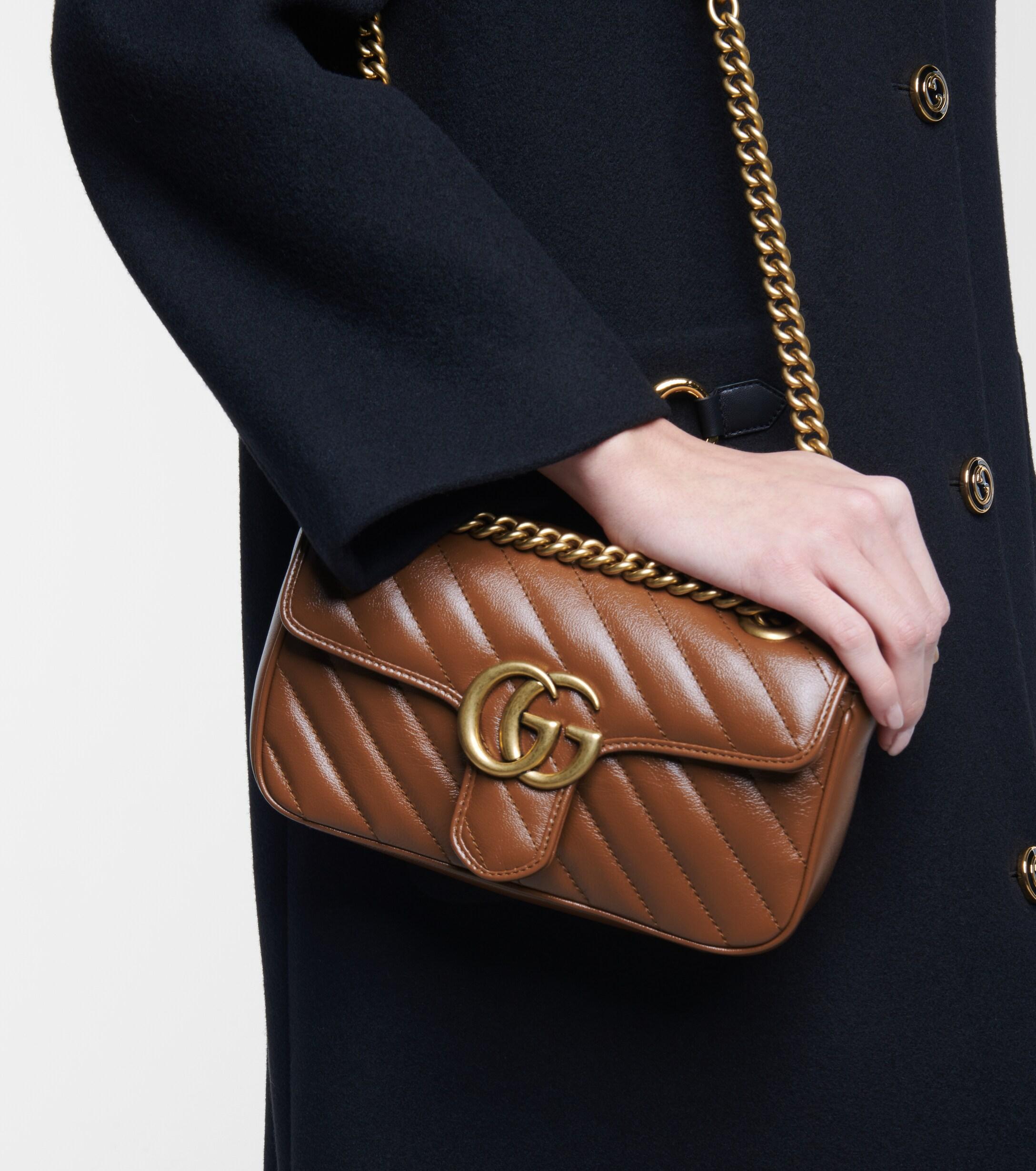 Gucci Leather GG Marmont Mini Shoulder Bag in Brown | Lyst