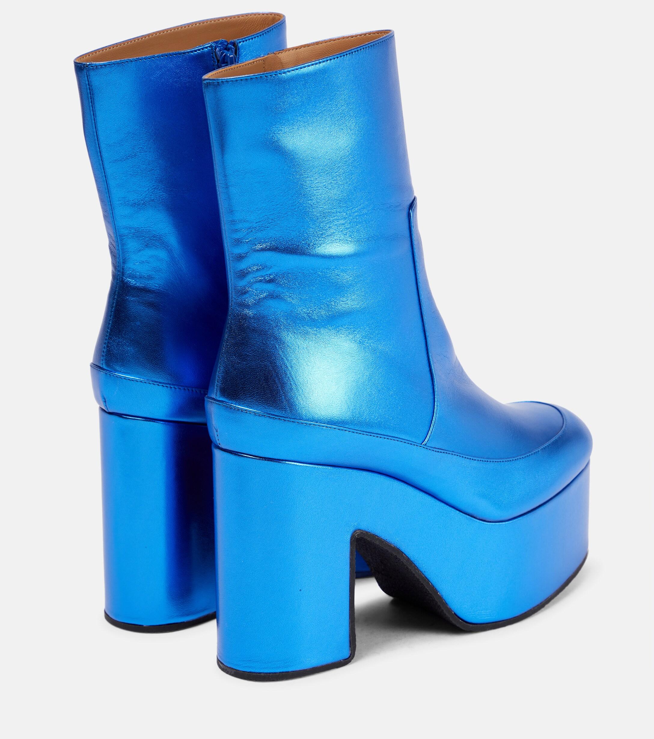 Dries Van Noten Metallic Leather Platform Boots in Blue | Lyst UK