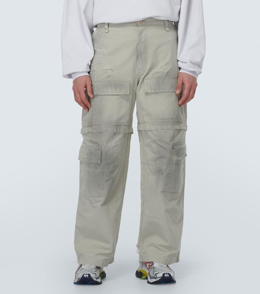 Balenciaga Convertible Distressed Cotton Cargo Pants in Natural