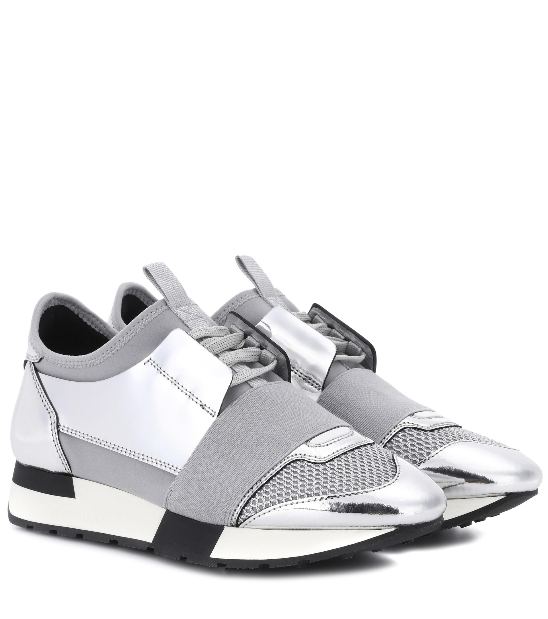 Balenciaga Race Runner Leather Sneakers in Silver (Metallic) - Lyst