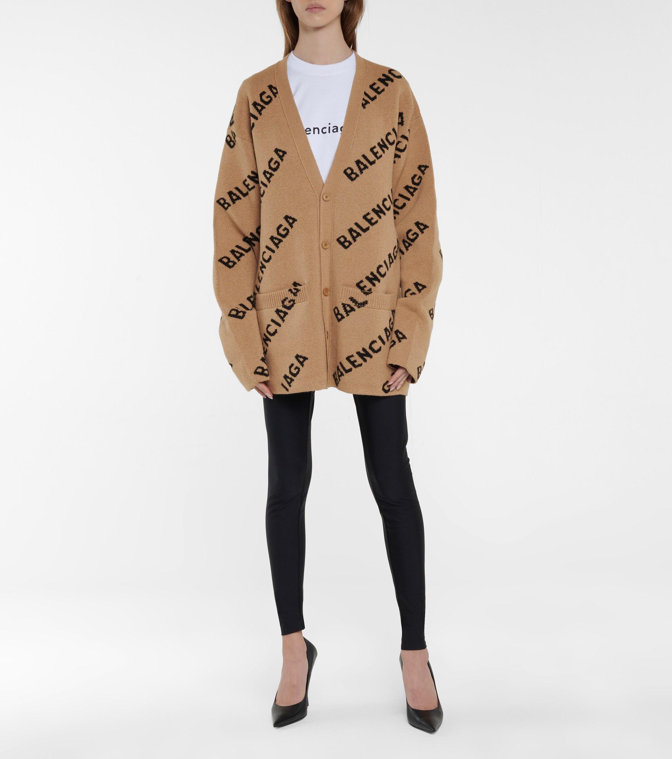 Balenciaga Logo Intarsia Wool Cardigan in Natural Lyst