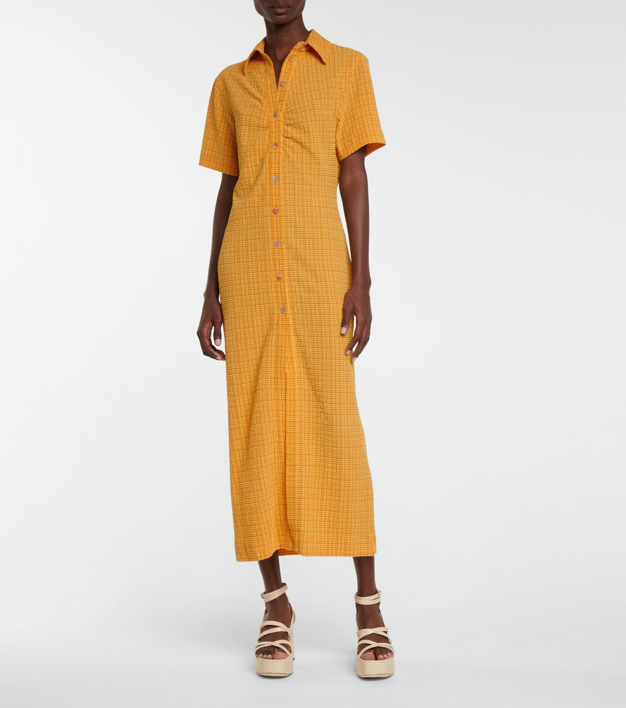 Nanushka Sabri Checked Seersucker Shirt Dress in Yellow | Lyst