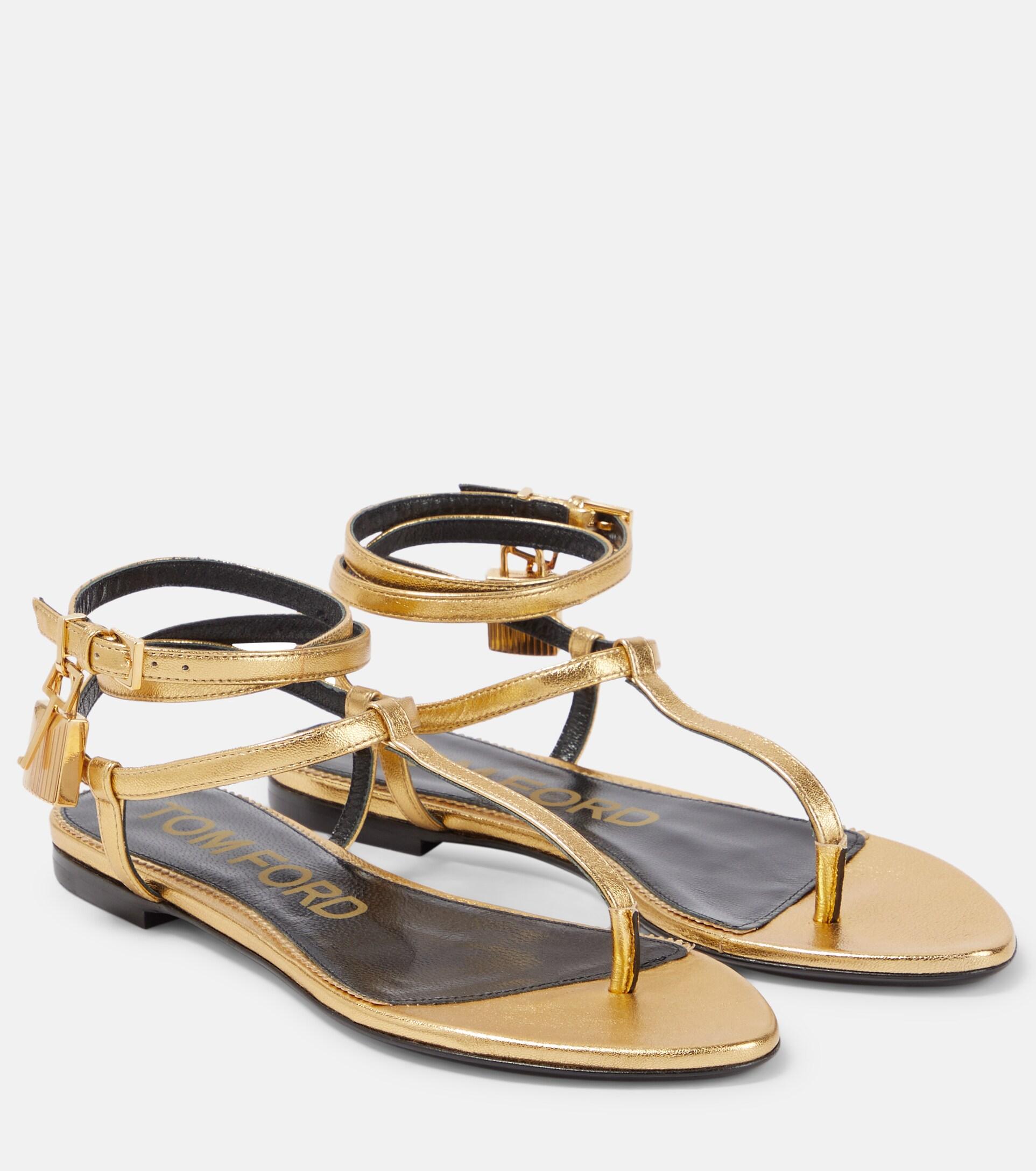 Tom Ford Padlock Leather Thong Sandals in Metallic | Lyst