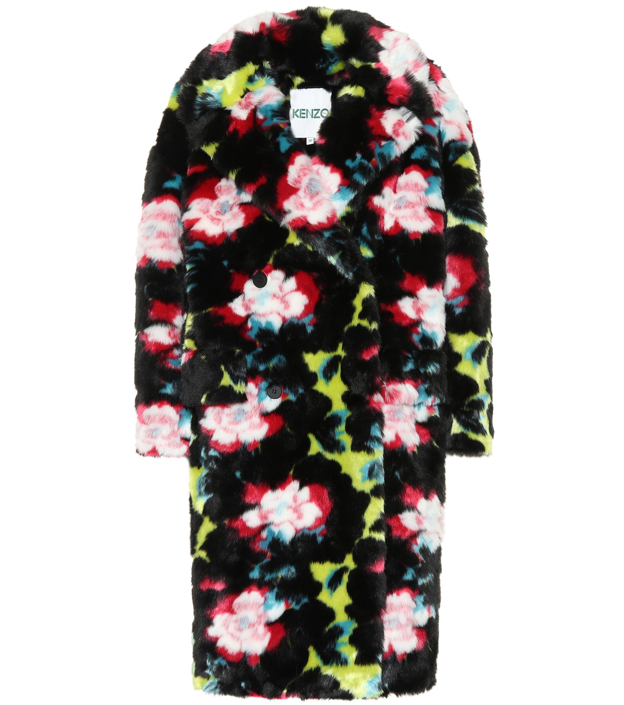 patterned faux fur coat