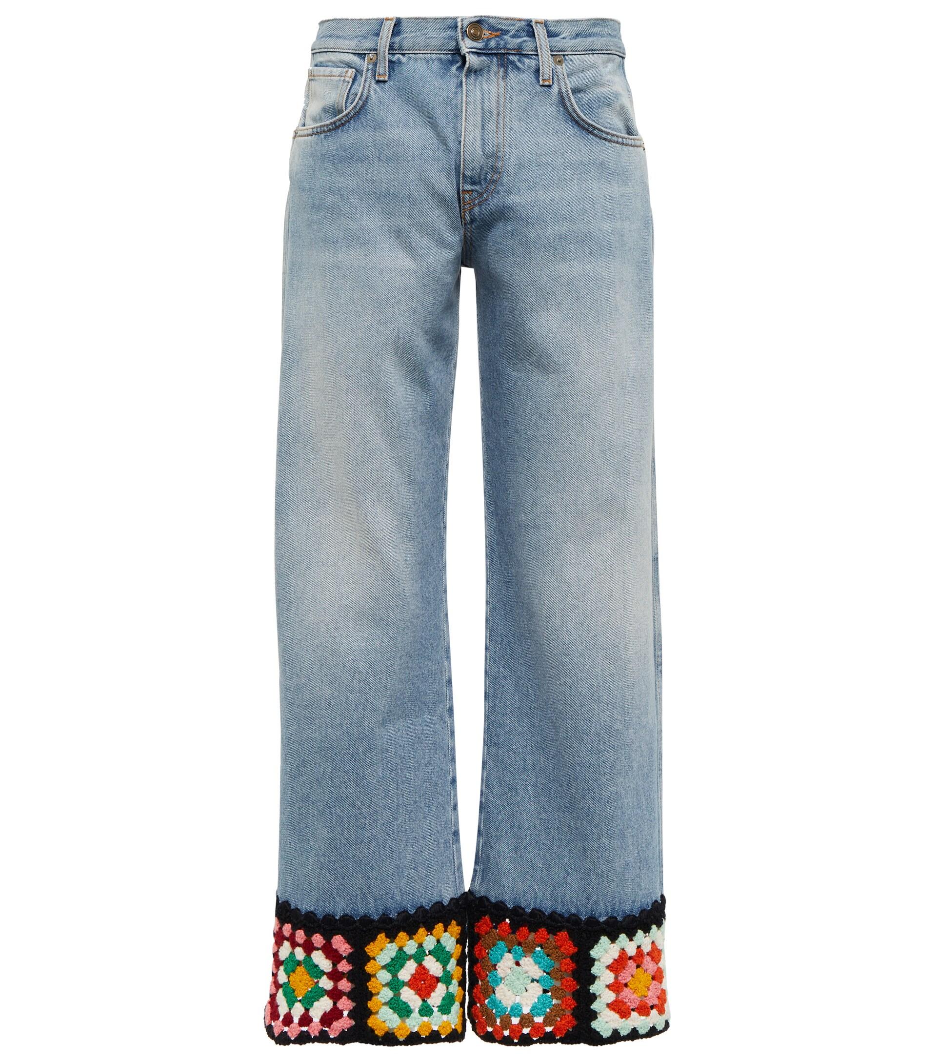 Alanui Crochet-trimmed Wide-leg Jeans in Blue | Lyst