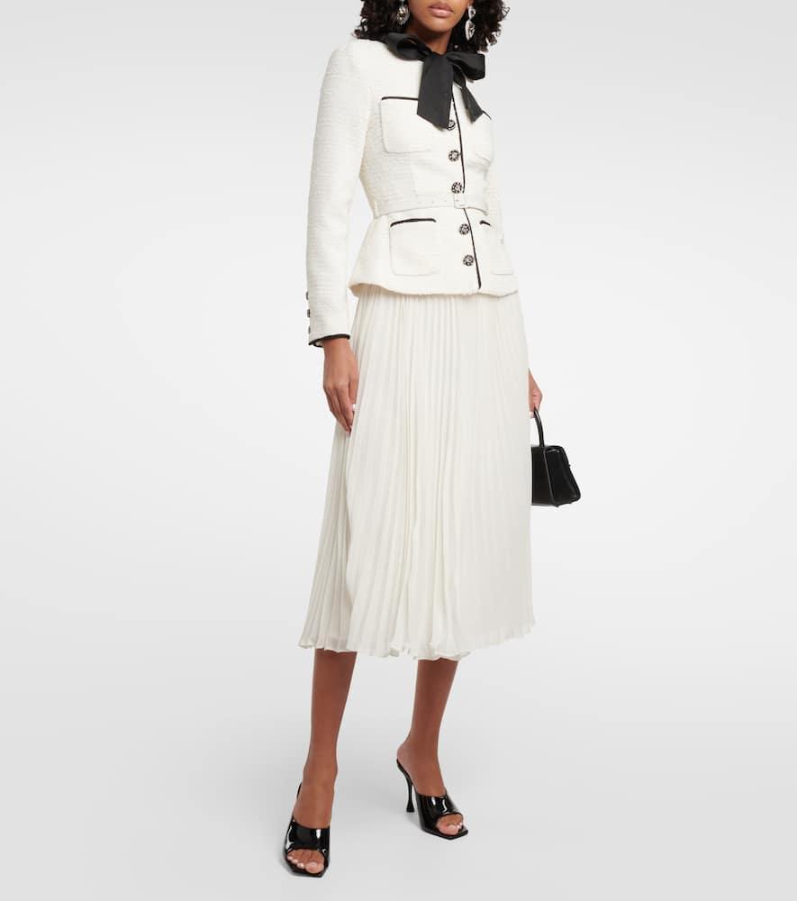 Self-Portrait Belted Crystal-embellished Bouclé And Pleated Self-Portrait Belted Crystal-embellished Bouclé And Pleated